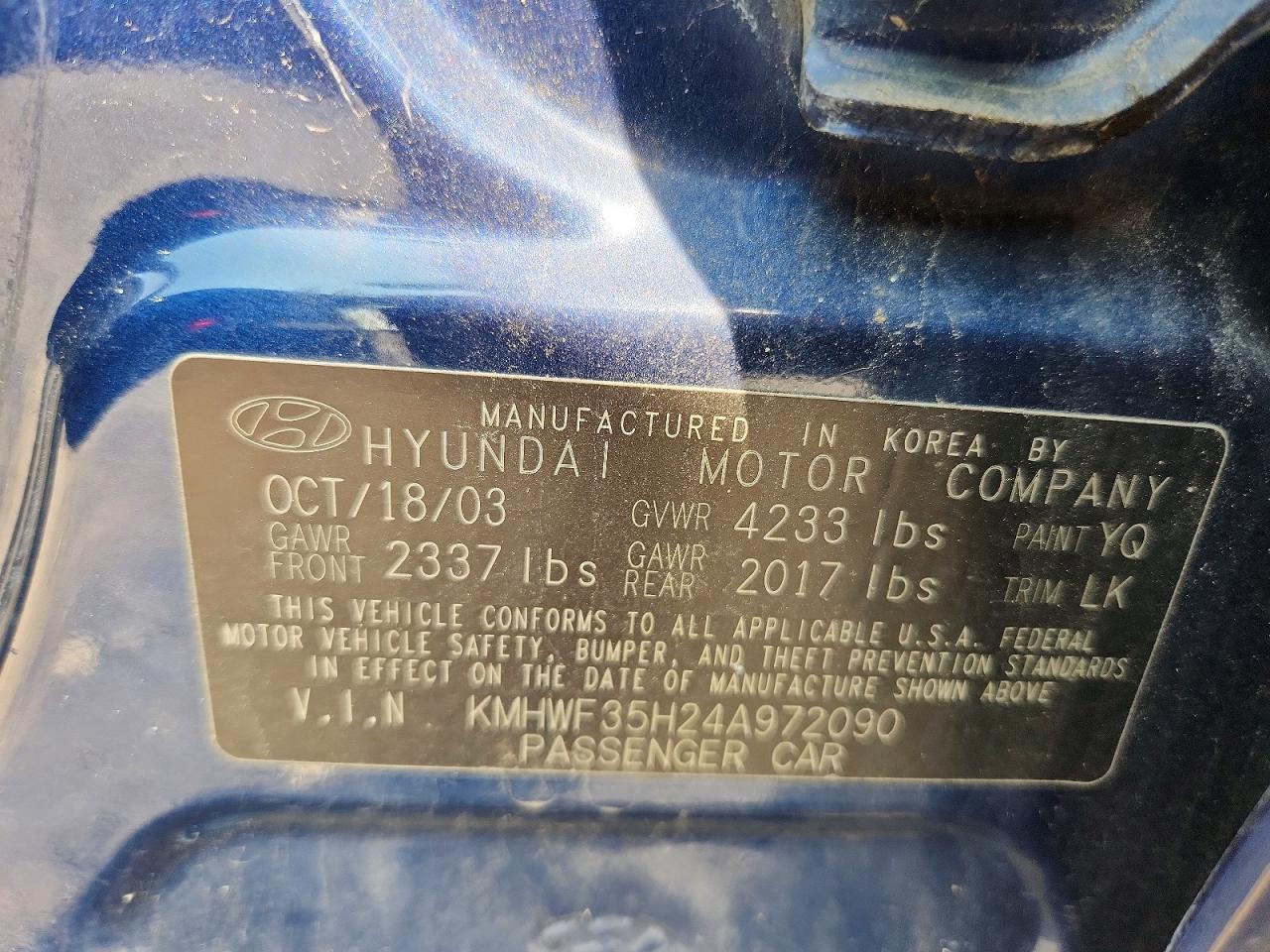 2004 Hyundai Sonata Gls Blue vin: KMHWF35H24A972090