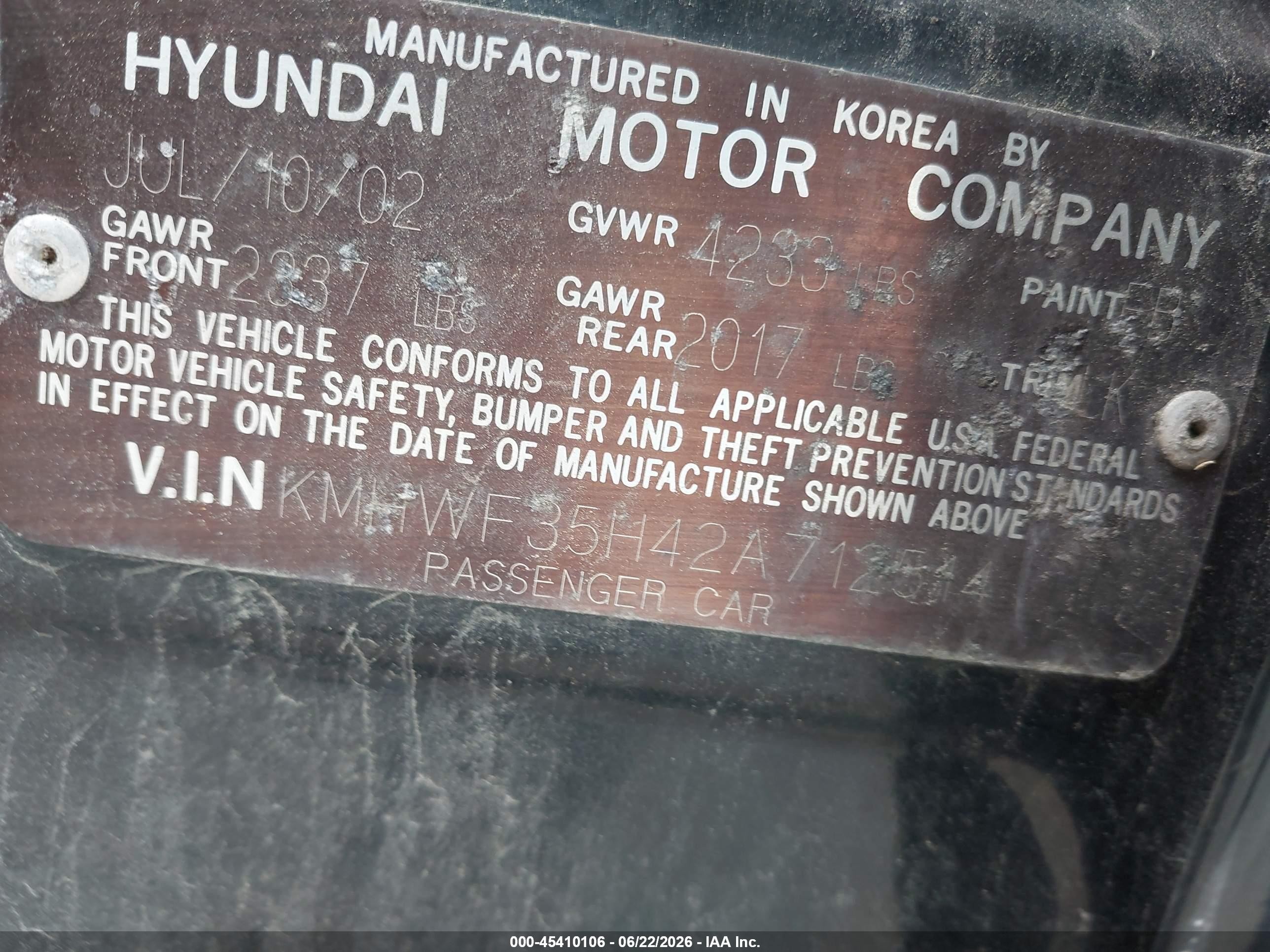 2002 Hyundai Sonata Gls/lx Black vin: KMHWF35H42A712514