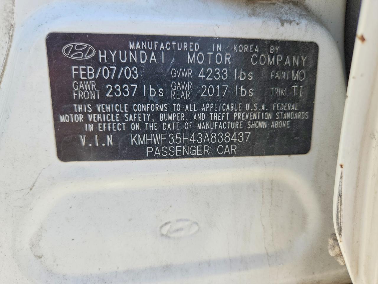 2003 Hyundai Sonata Gls White vin: KMHWF35H43A838437