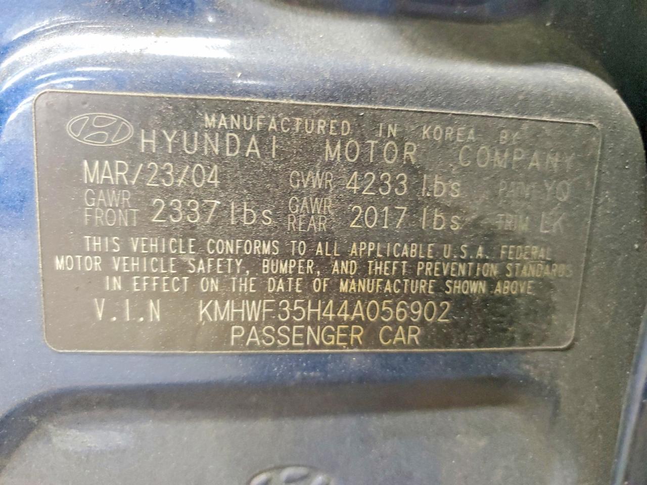2004 Hyundai Sonata Gls Blue vin: KMHWF35H44A056902