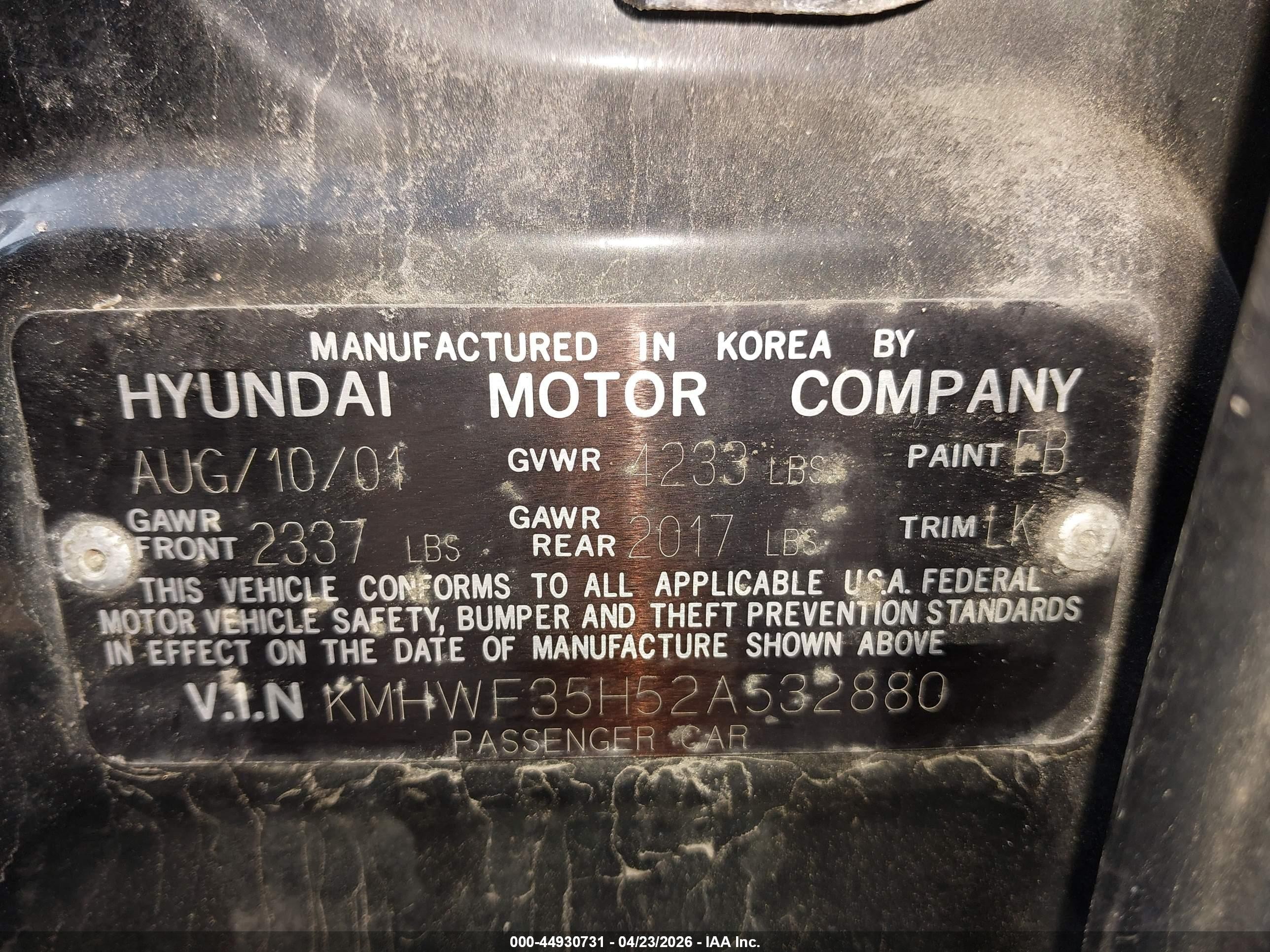2002 Hyundai Sonata Gls/lx Black vin: KMHWF35H52A532880