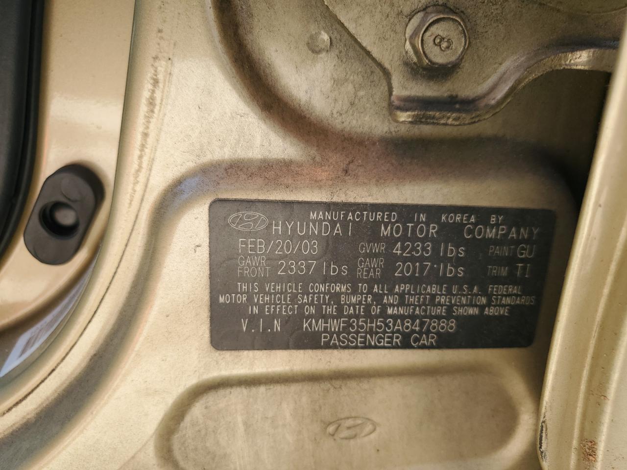 2003 Hyundai Sonata Gls Gold vin: KMHWF35H53A847888