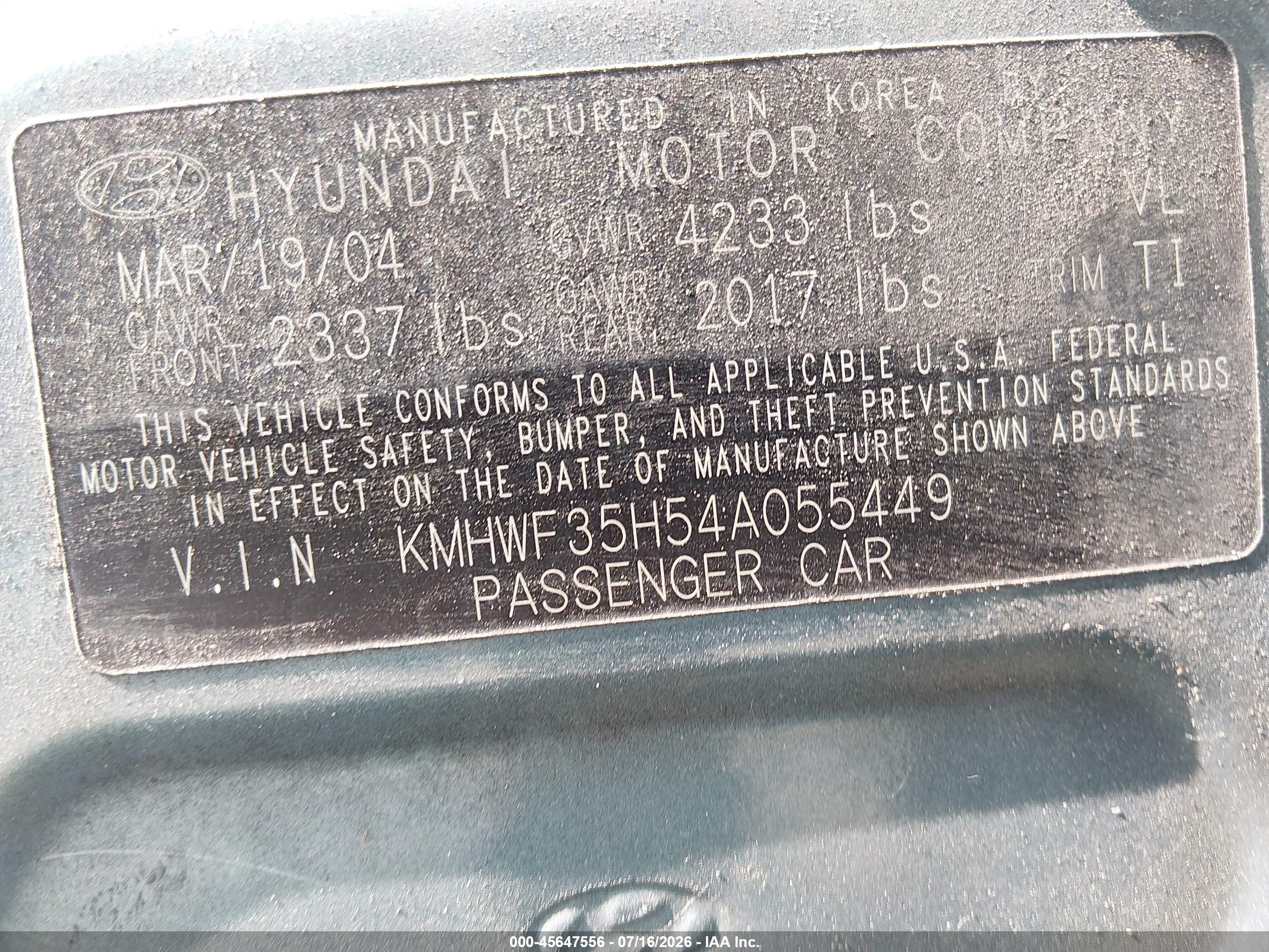 2004 Hyundai Sonata Gls/lx Light Blue vin: KMHWF35H54A055449