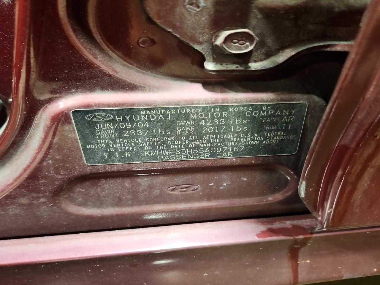 2005 Hyundai Sonata Gls Burgundy vin: KMHWF35H55A097167