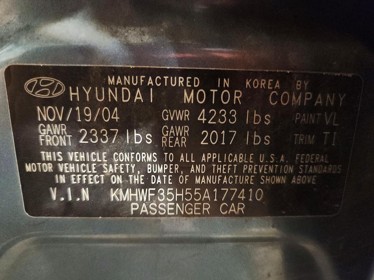 2005 Hyundai Sonata Gls Blue vin: KMHWF35H55A177410
