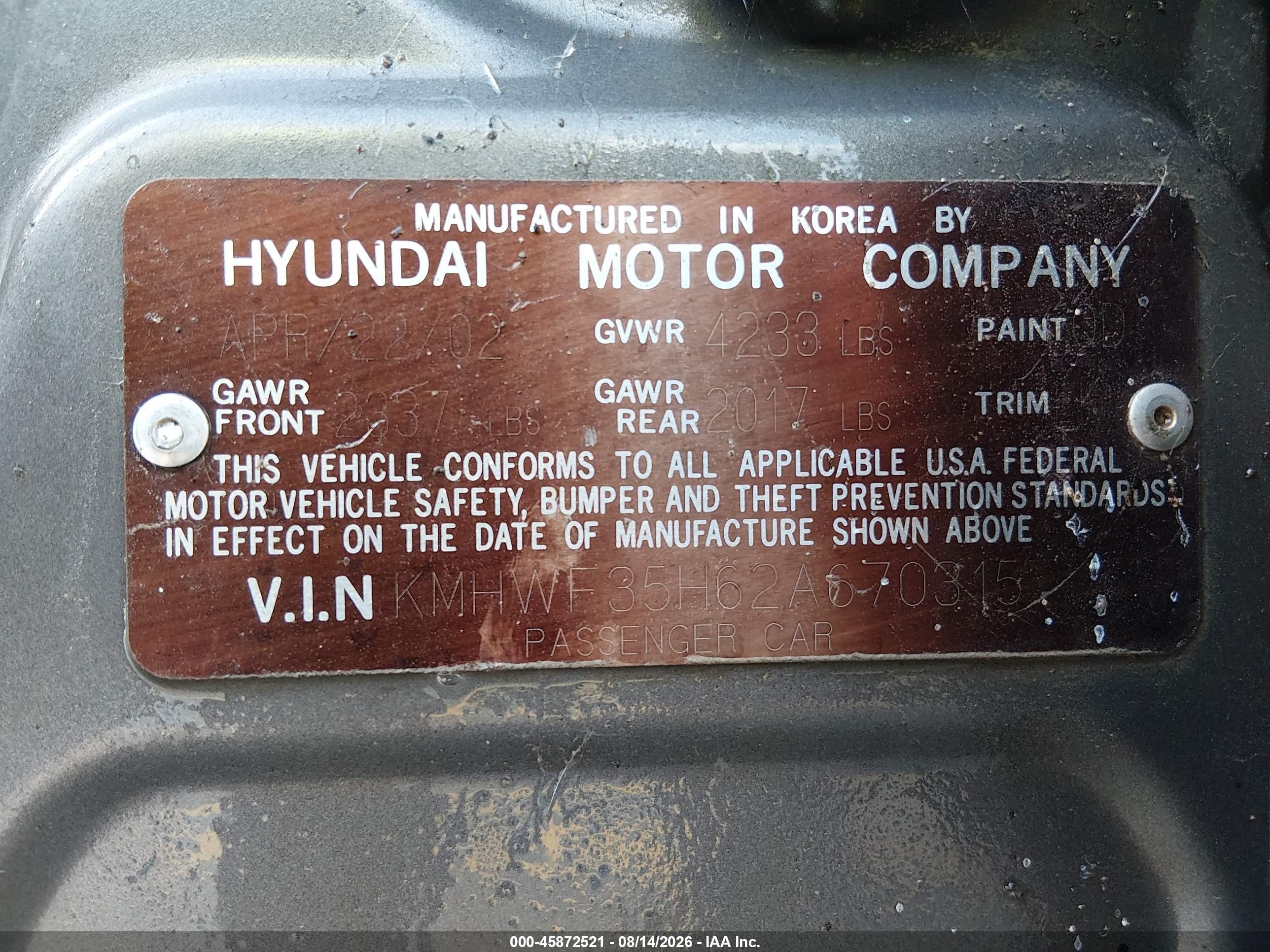 2002 Hyundai Sonata Gls/lx Серый vin: KMHWF35H62A670315