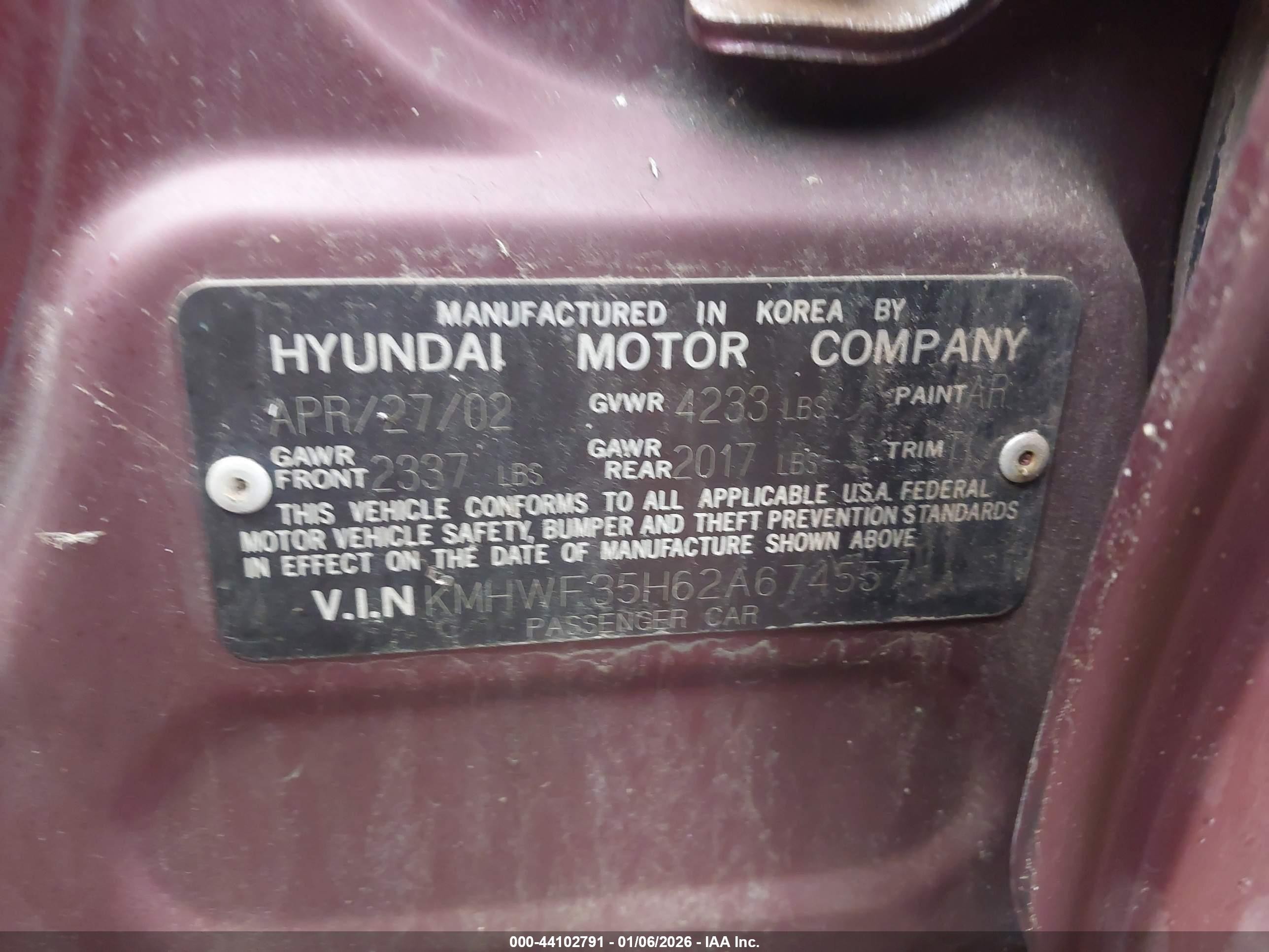2002 Hyundai Sonata Gls/lx Burgundy vin: KMHWF35H62A674557