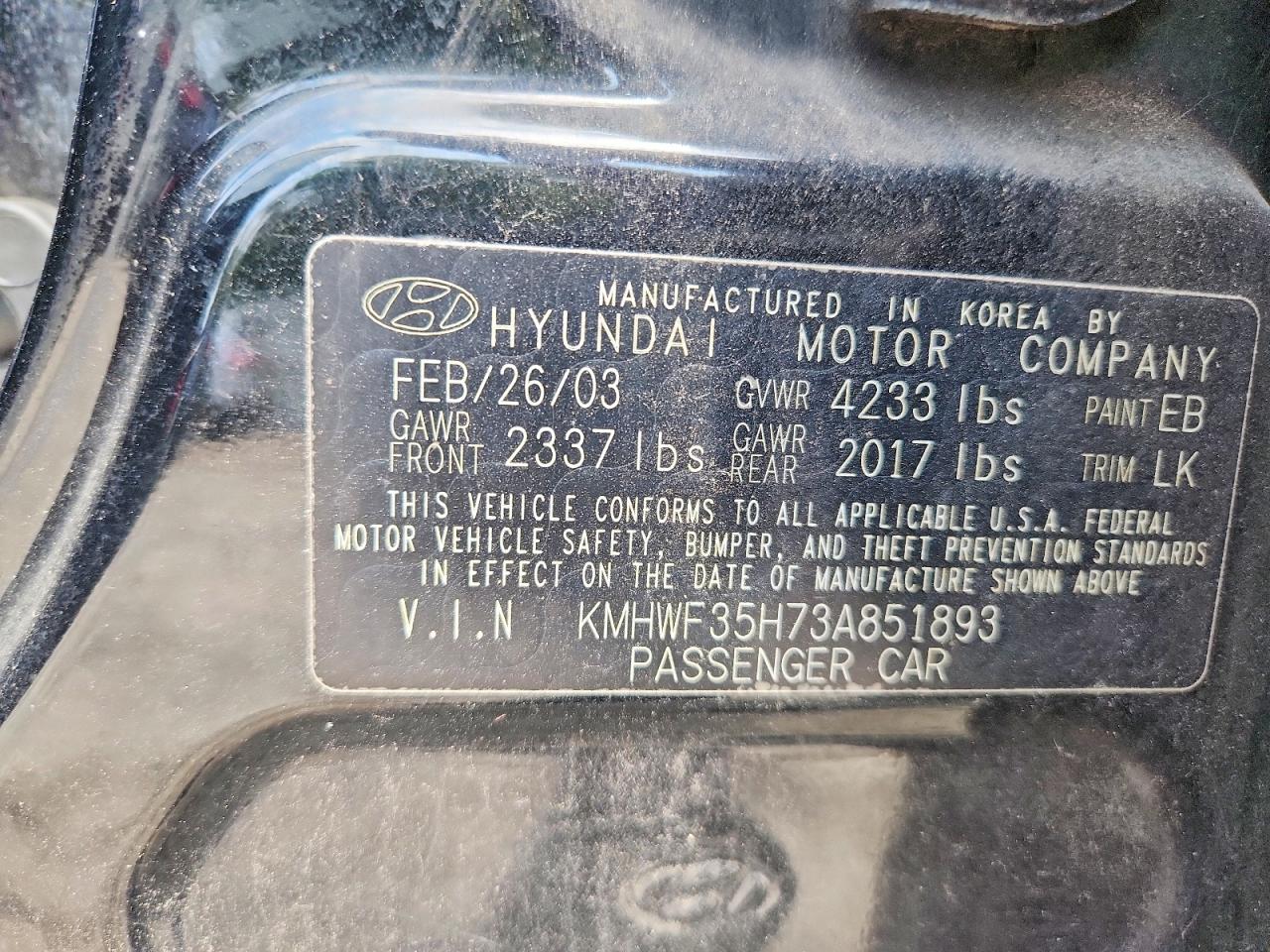 2003 Hyundai Sonata Gls Black vin: KMHWF35H73A851893