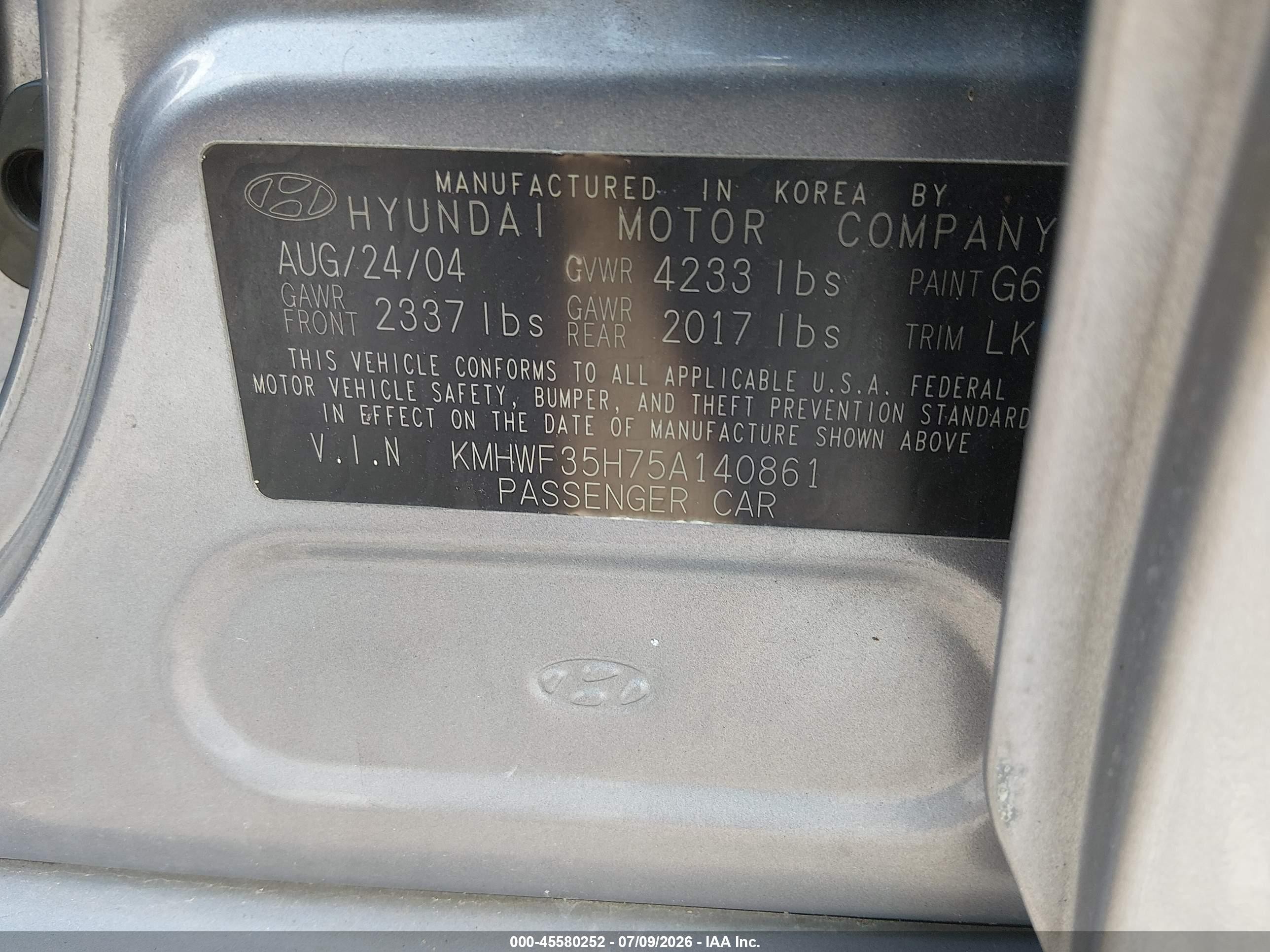 2005 Hyundai Sonata Gls/lx Gray vin: KMHWF35H75A140861