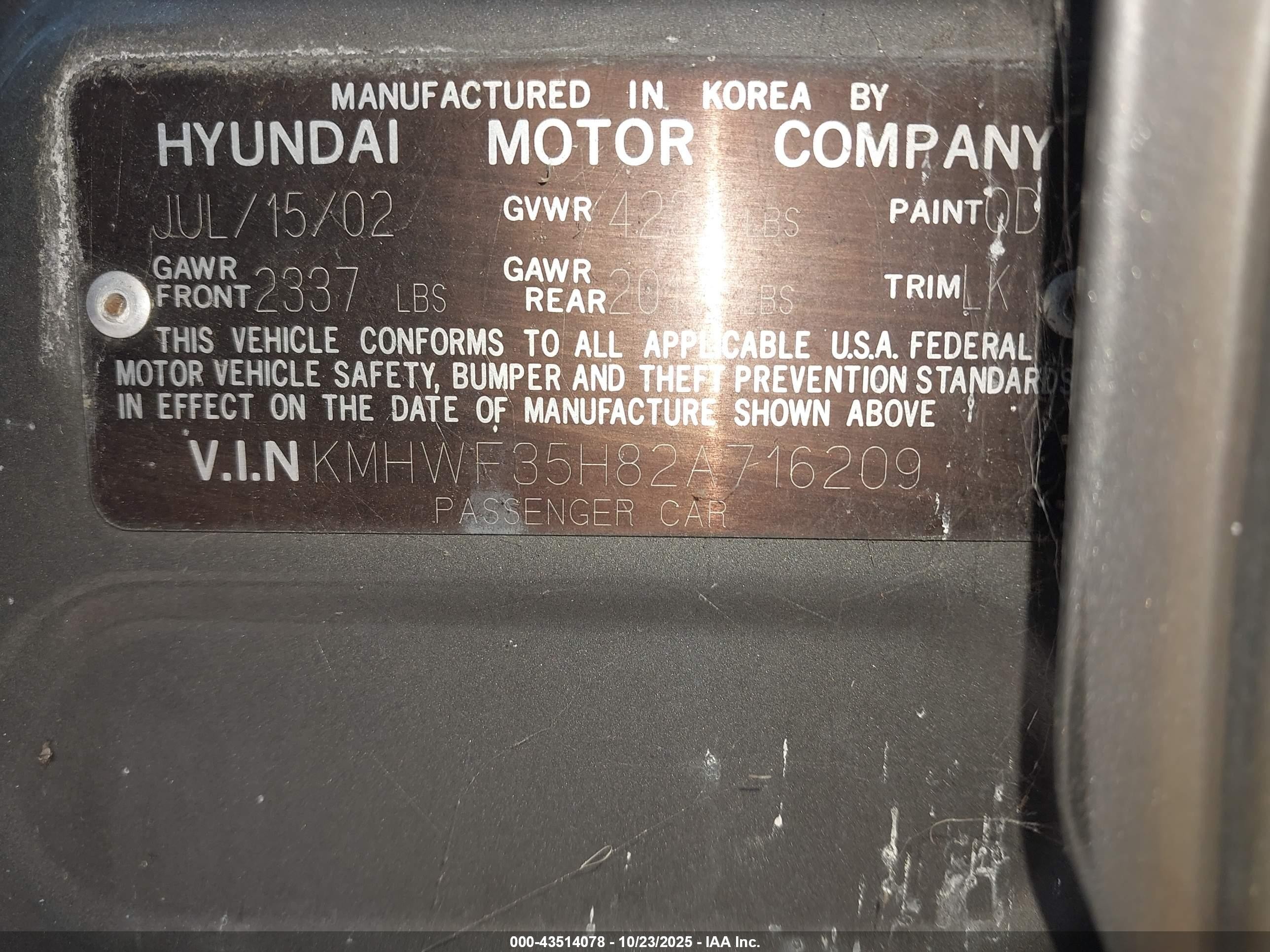2002 Hyundai Sonata Gls/lx Gray vin: KMHWF35H82A716209
