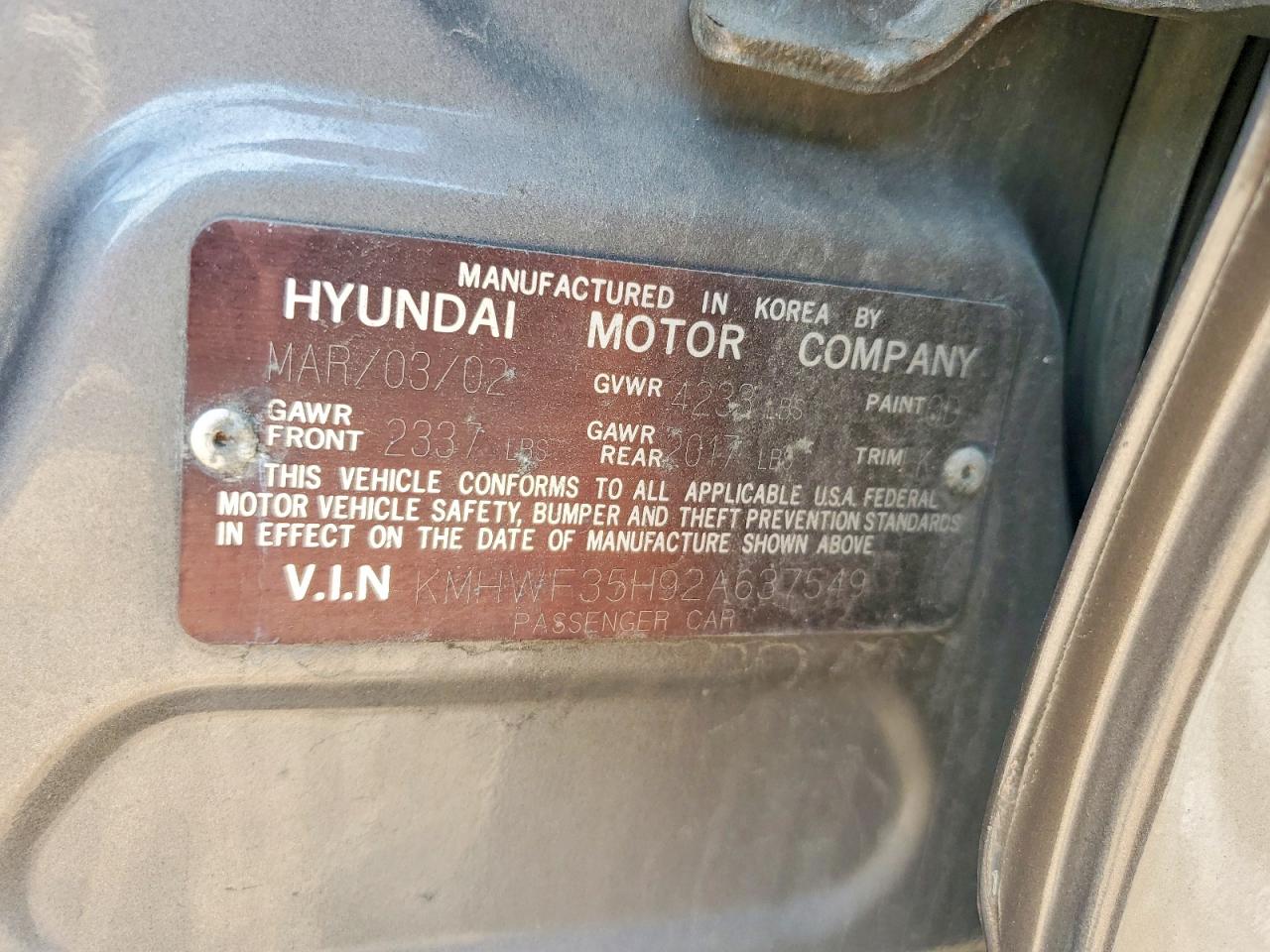 2002 Hyundai Sonata Gls Gray vin: KMHWF35H92A637549
