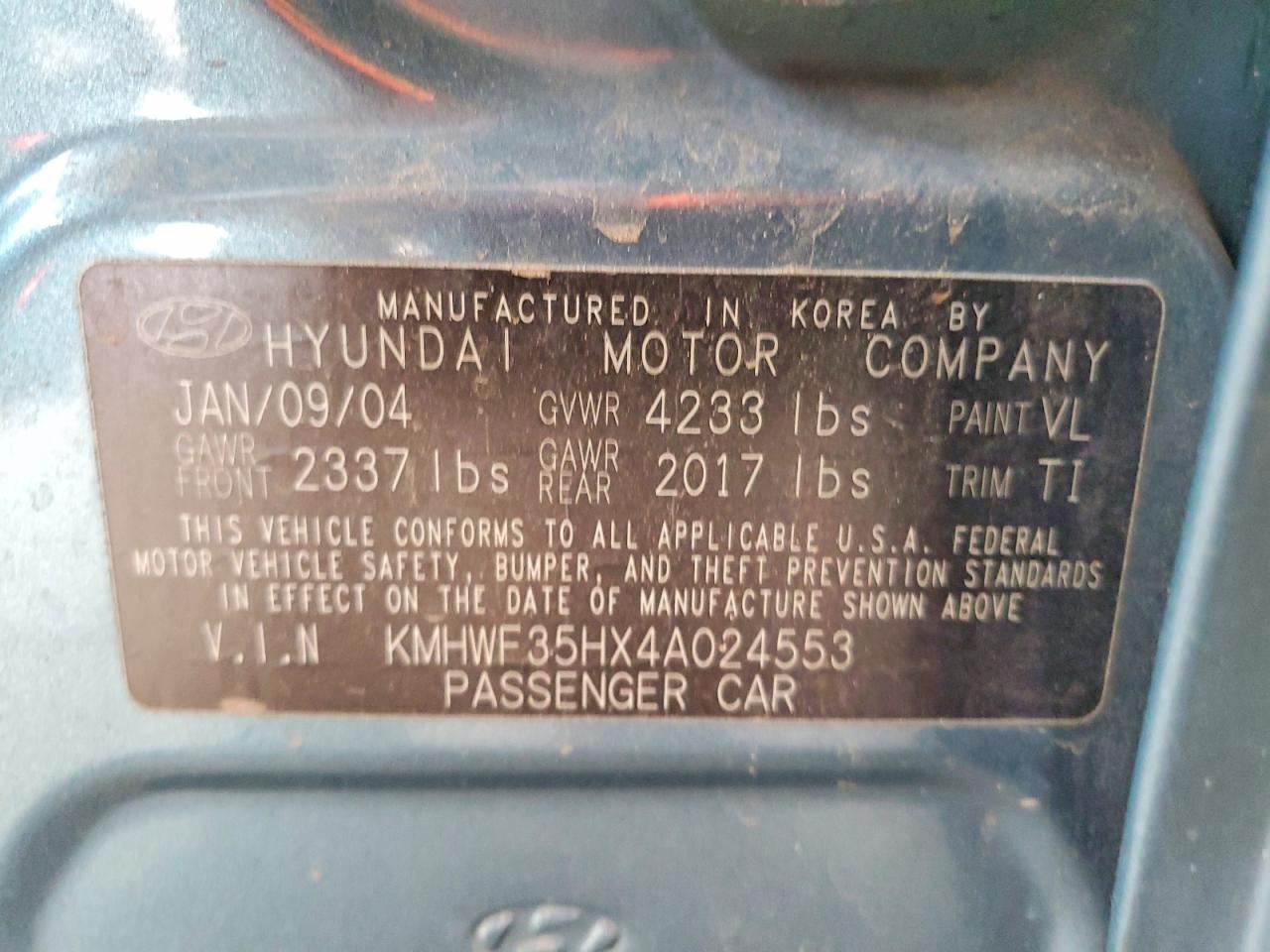 2004 Hyundai Sonata Gls Teal vin: KMHWF35HX4A024553