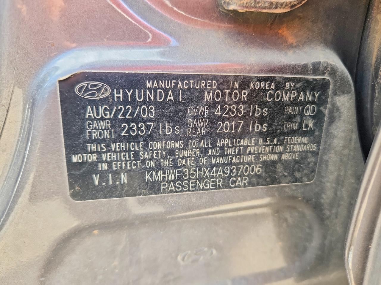 2004 Hyundai Sonata Gls Серый vin: KMHWF35HX4A937006