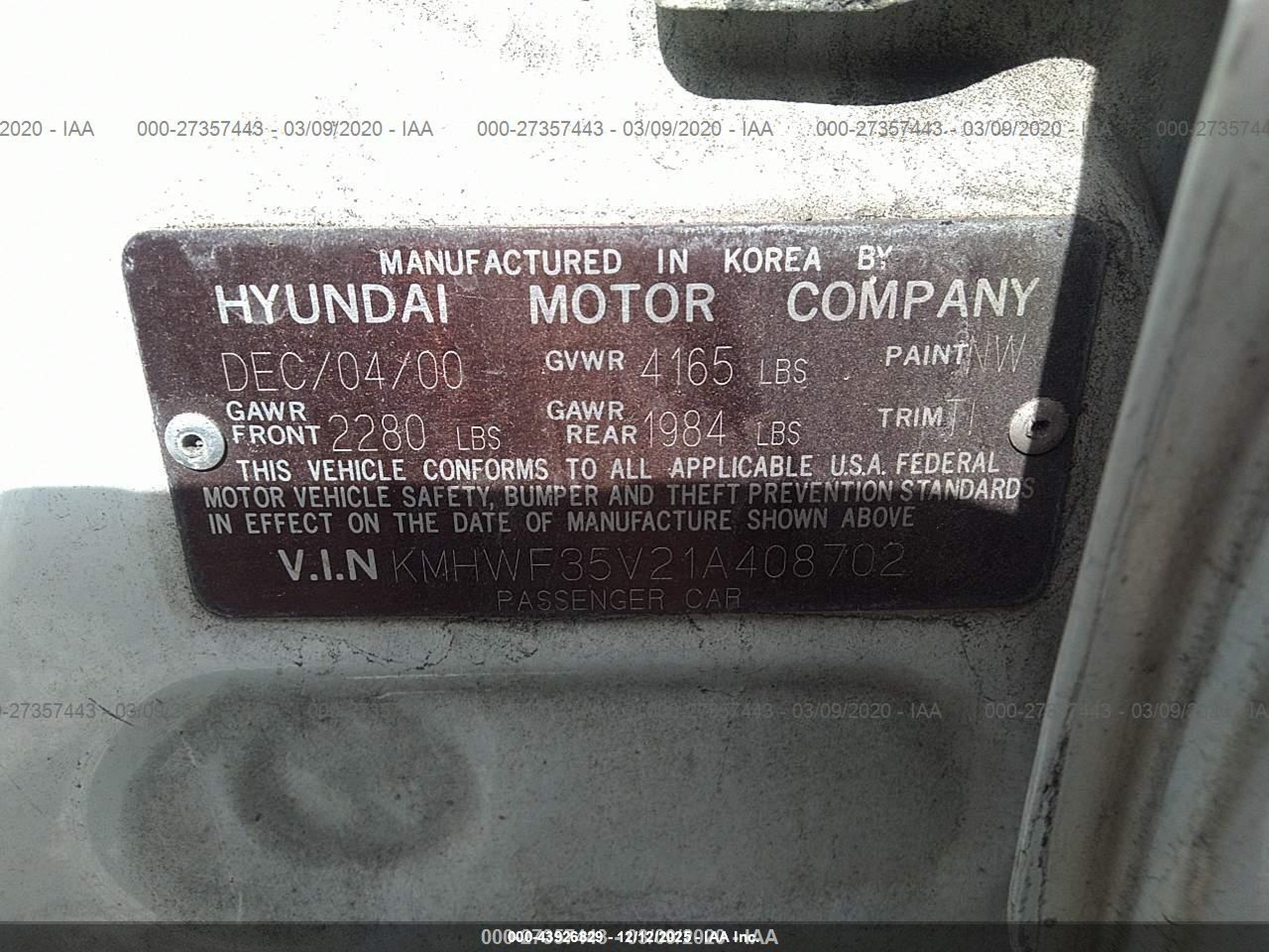 2001 Hyundai Sonata Gls White vin: KMHWF35V21A408702