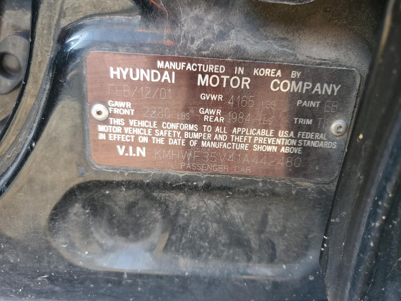 2001 Hyundai Sonata Gls Черный vin: KMHWF35V41A442480