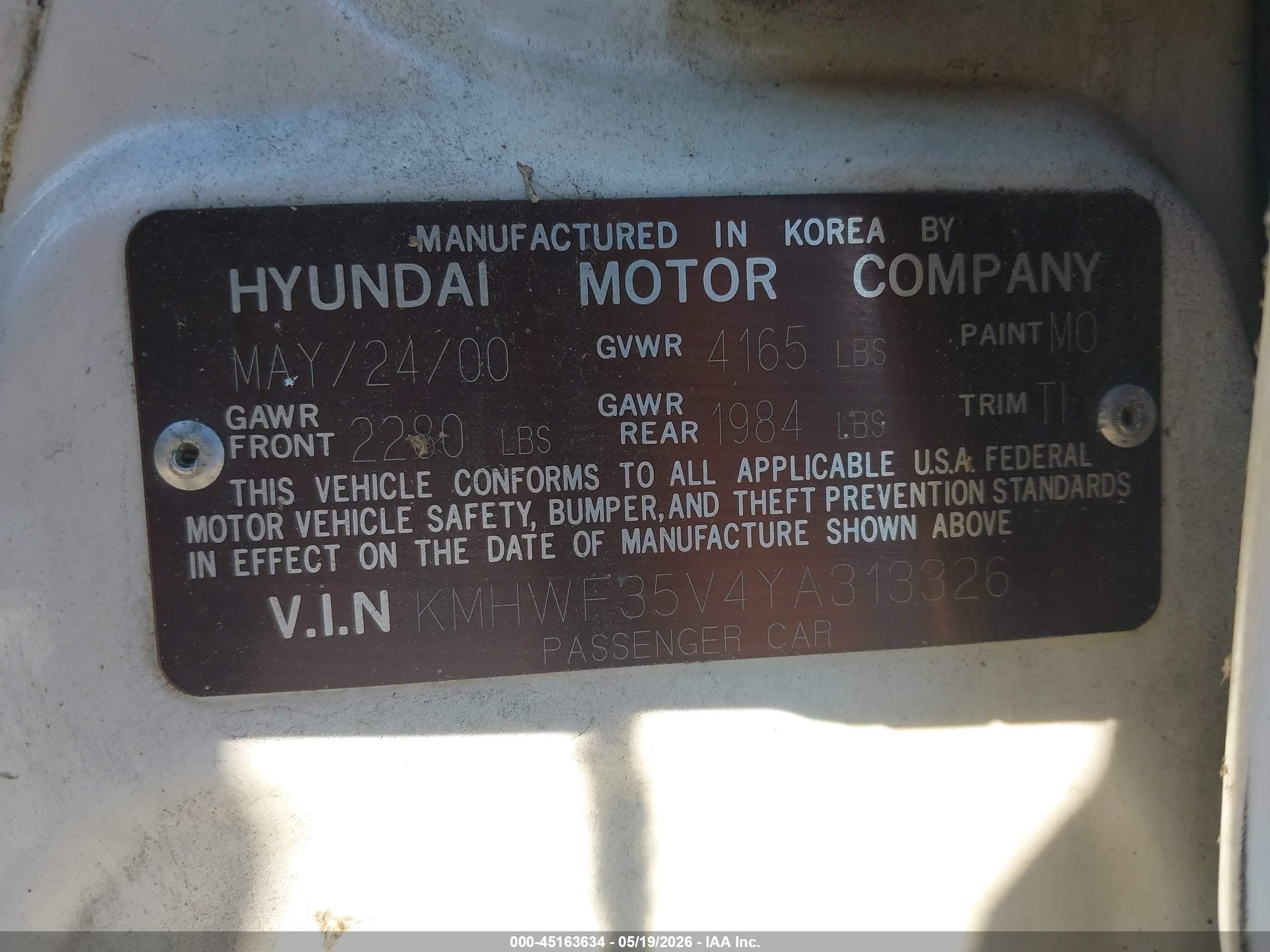 2000 Hyundai Sonata Gls V6 White vin: KMHWF35V4YA313326