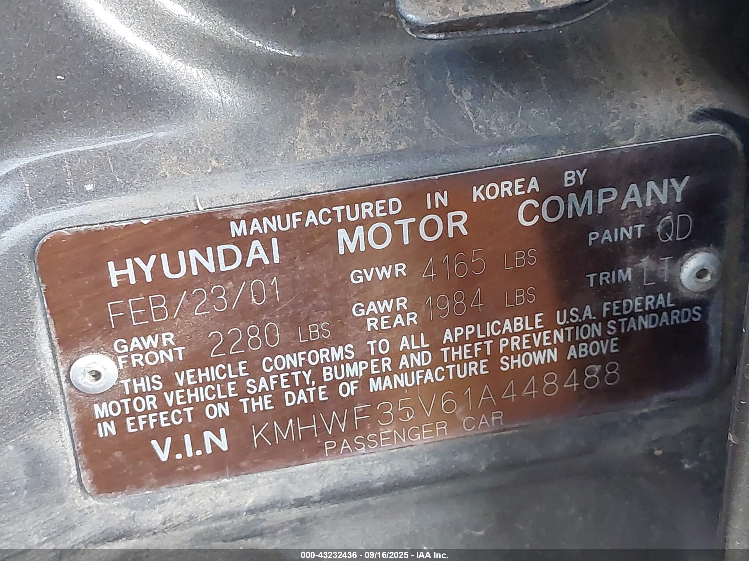 2001 Hyundai Sonata Gls/gls W/leather Серый vin: KMHWF35V61A448488