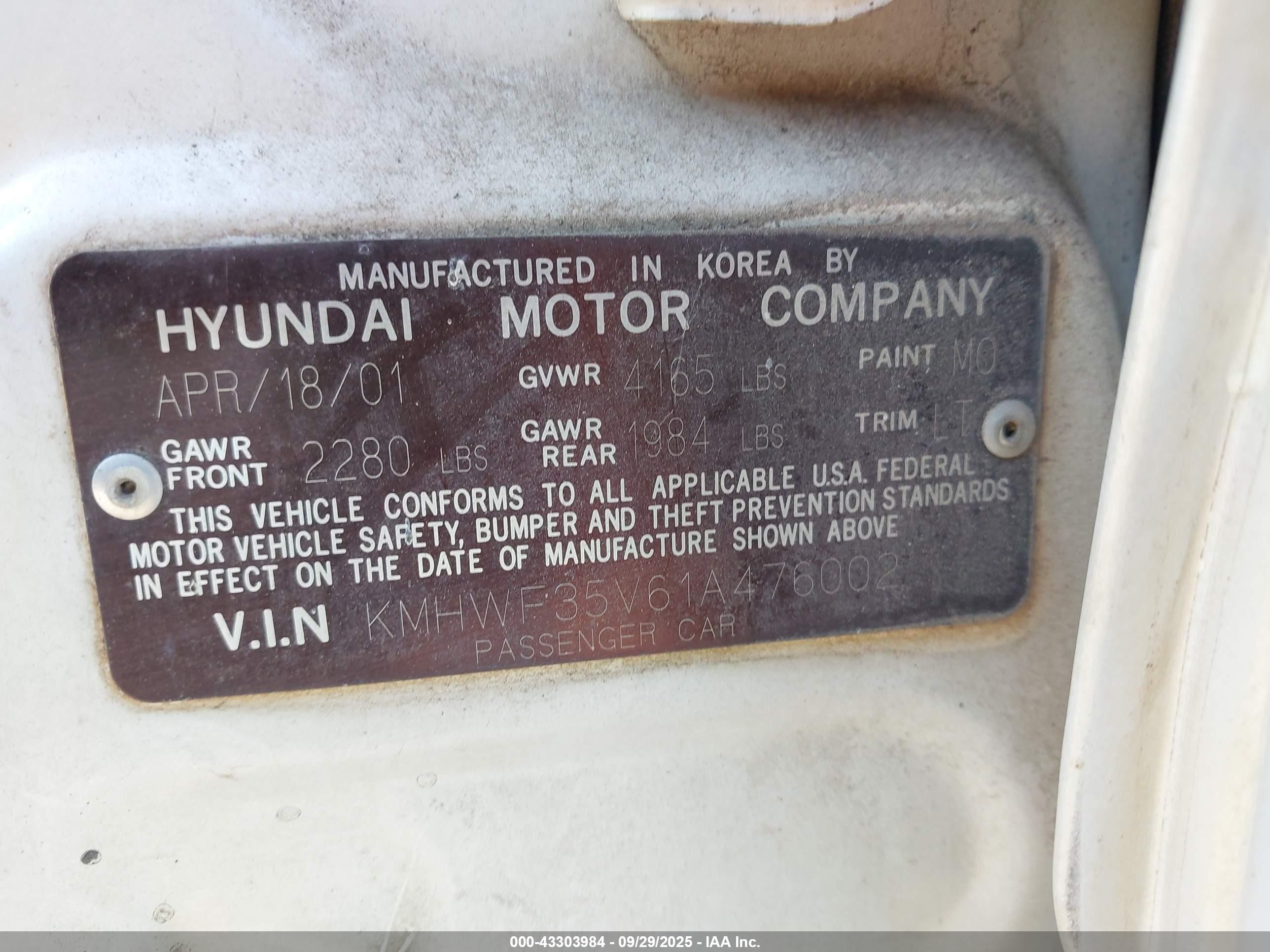 2001 Hyundai Sonata Gls/gls W/leather White vin: KMHWF35V61A476002