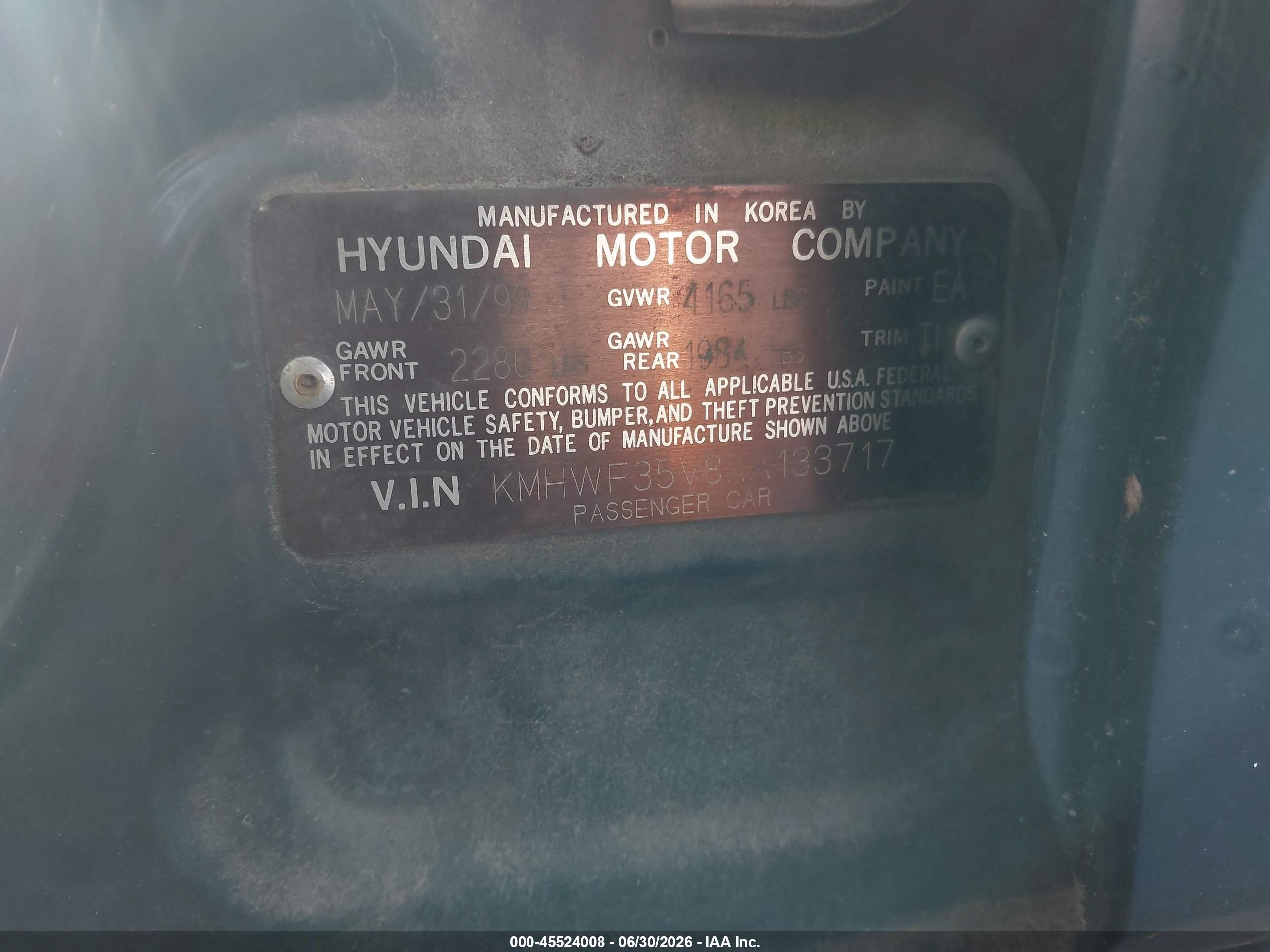 1999 Hyundai Sonata Gls Зеленый vin: KMHWF35V8XA133717