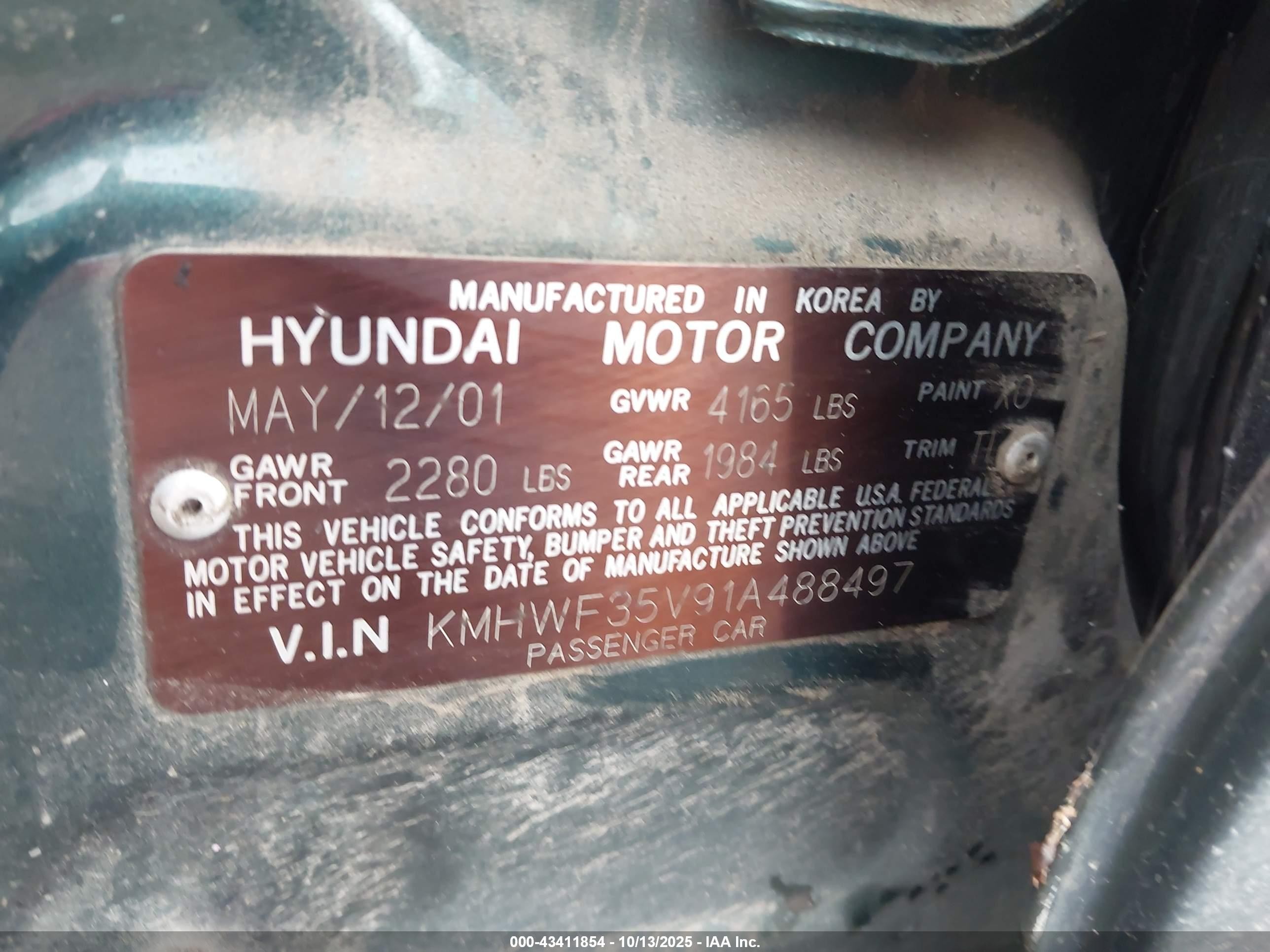 2001 Hyundai Sonata Gls/gls W/leather Green vin: KMHWF35V91A488497