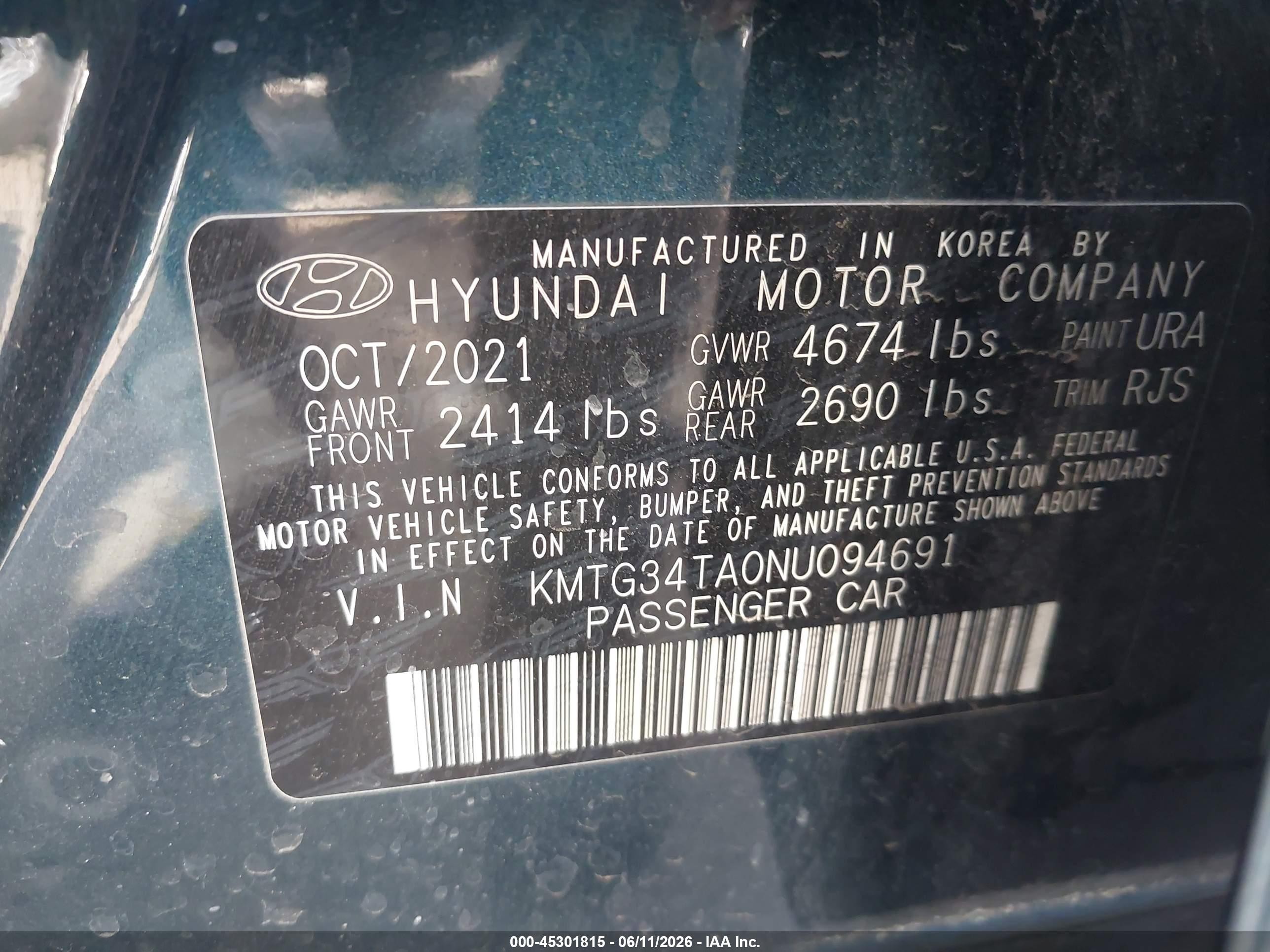 2022 Genesis G70 2.0t Rwd Синий vin: KMTG34TA0NU094691