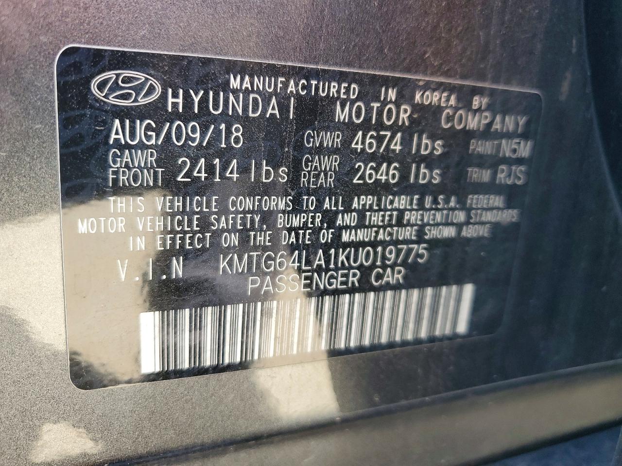 2019 Genesis G70 Advanced Charcoal vin: KMTG64LA1KU019775