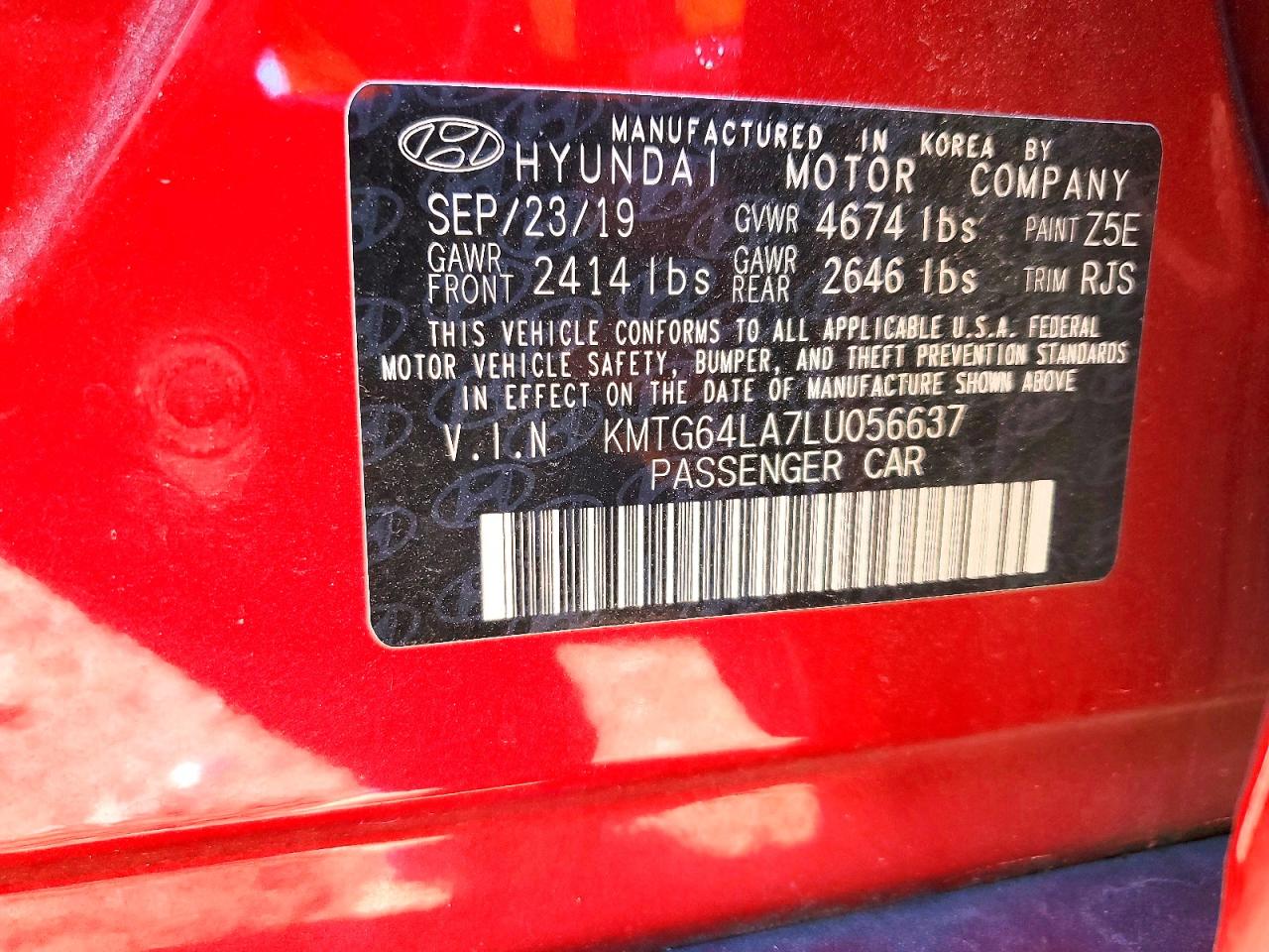 2020 Genesis G70 Red vin: KMTG64LA7LU056637