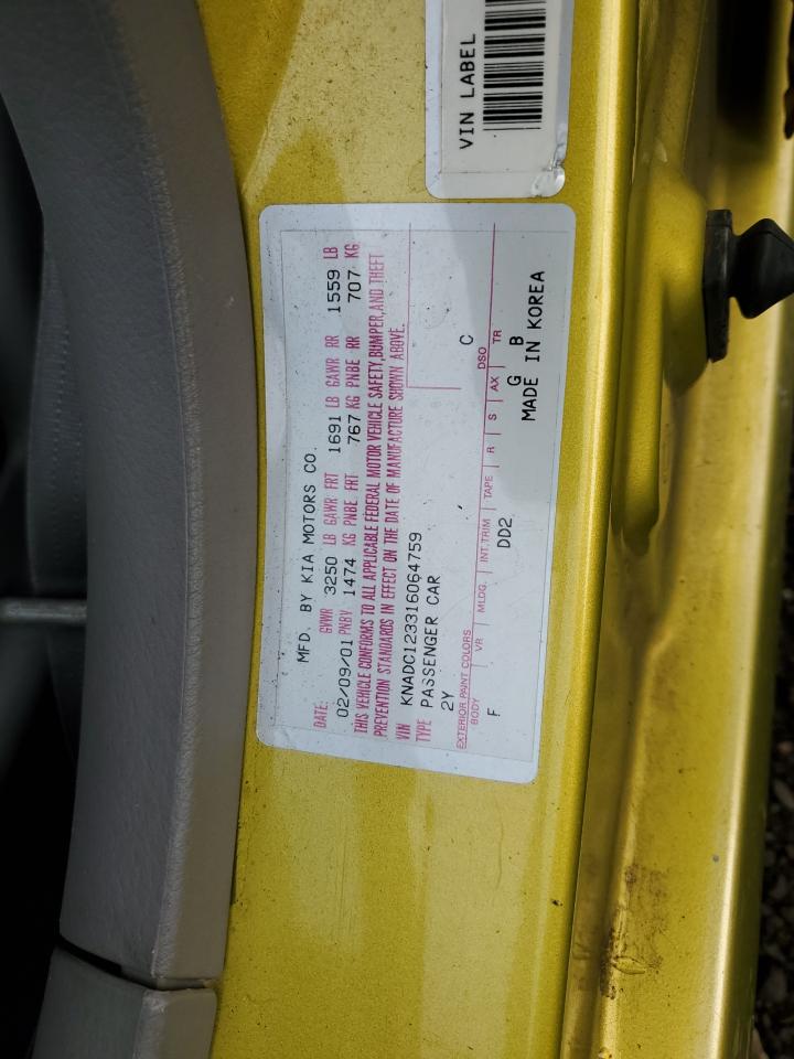 2001 Kia Rio Green vin: KNADC123316064759