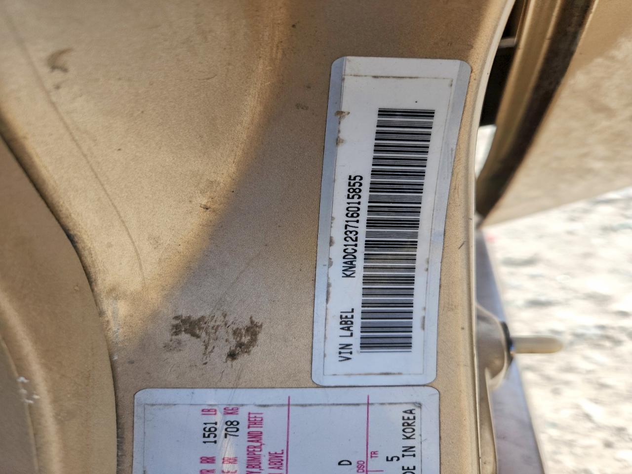 2001 Kia Rio Золотой vin: KNADC123716015855