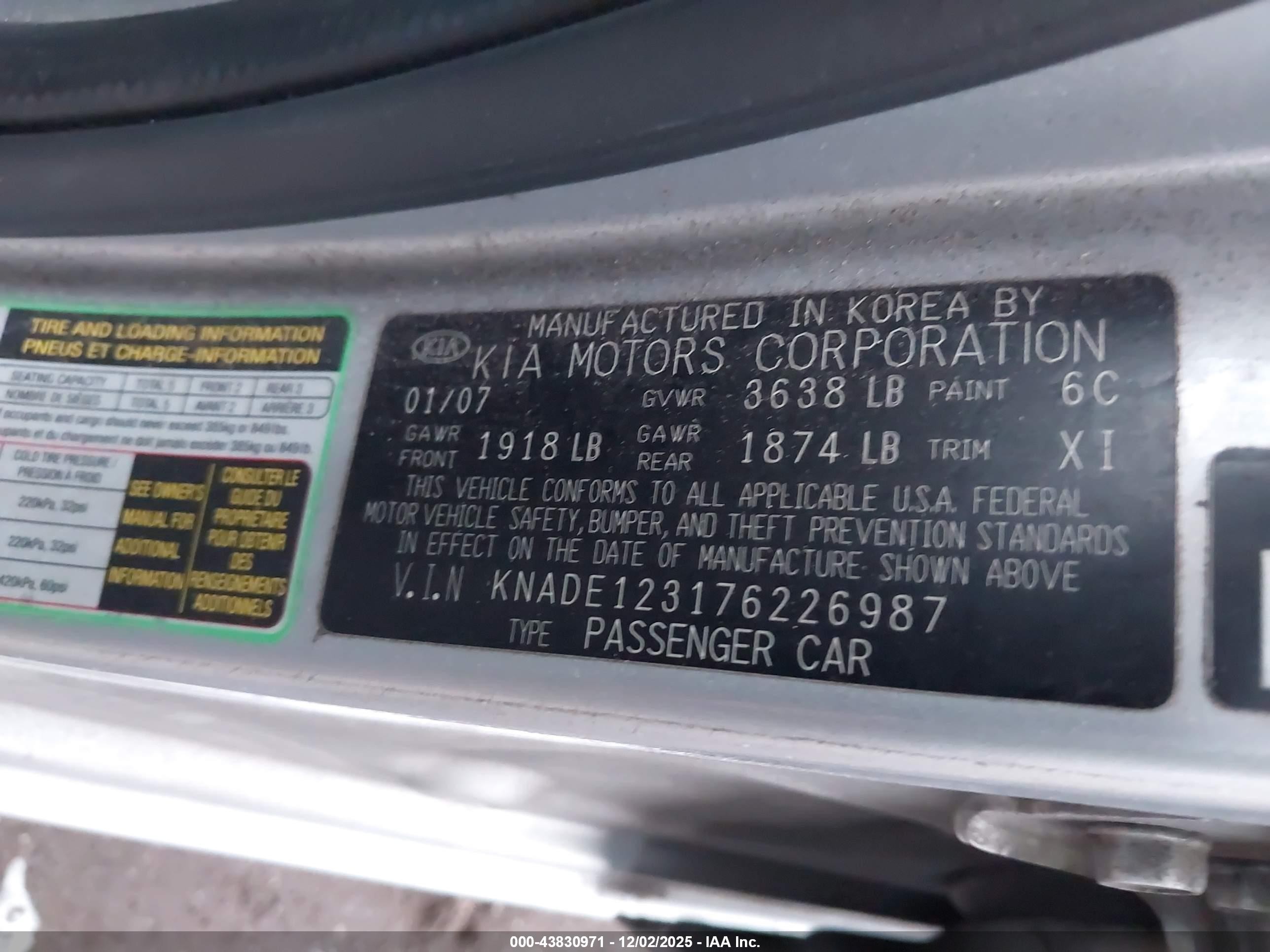2007 Kia Rio Lx Silver vin: KNADE123176226987