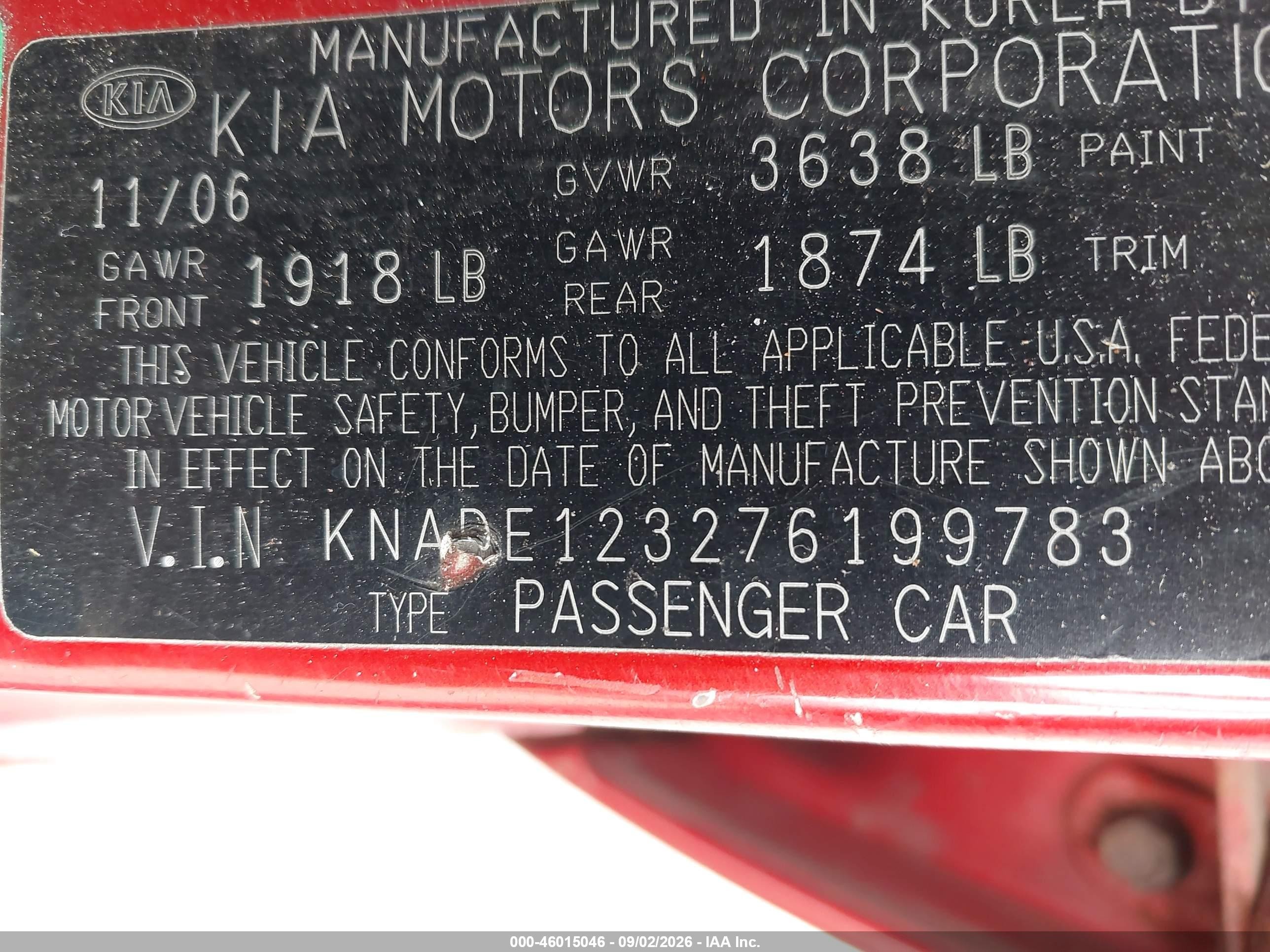 2007 Kia Rio Lx Red vin: KNADE123276199783