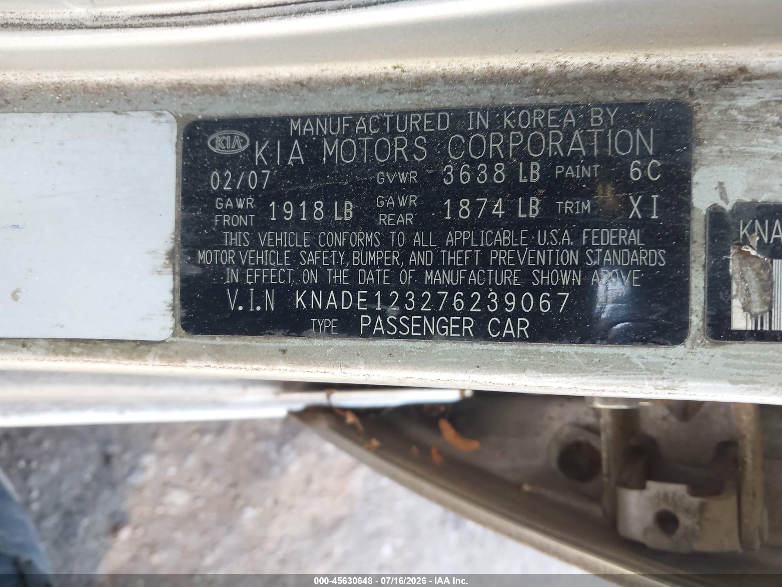 2007 Kia Rio Sx Silver vin: KNADE123276239067