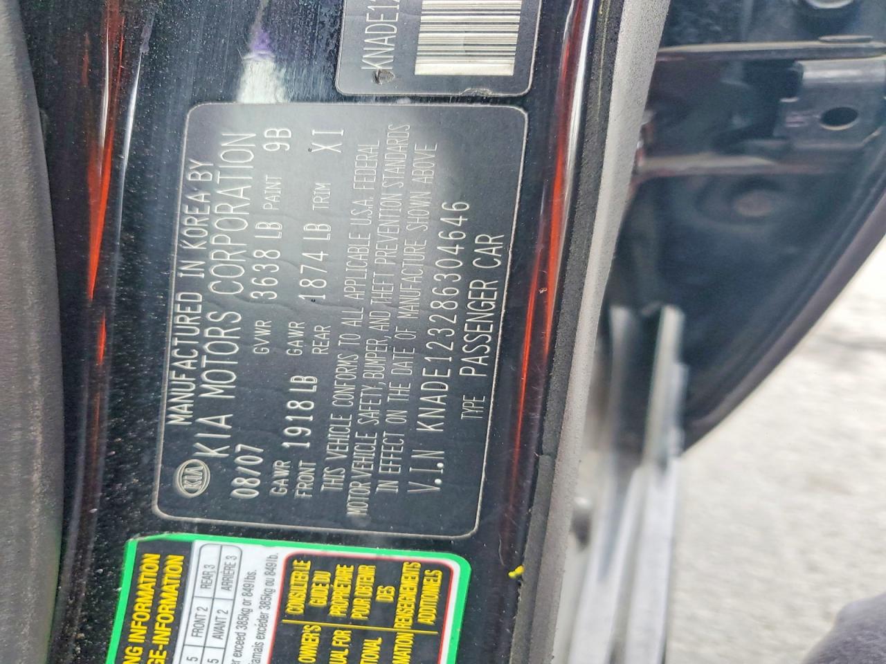 2008 Kia Rio Base Black vin: KNADE123286304646