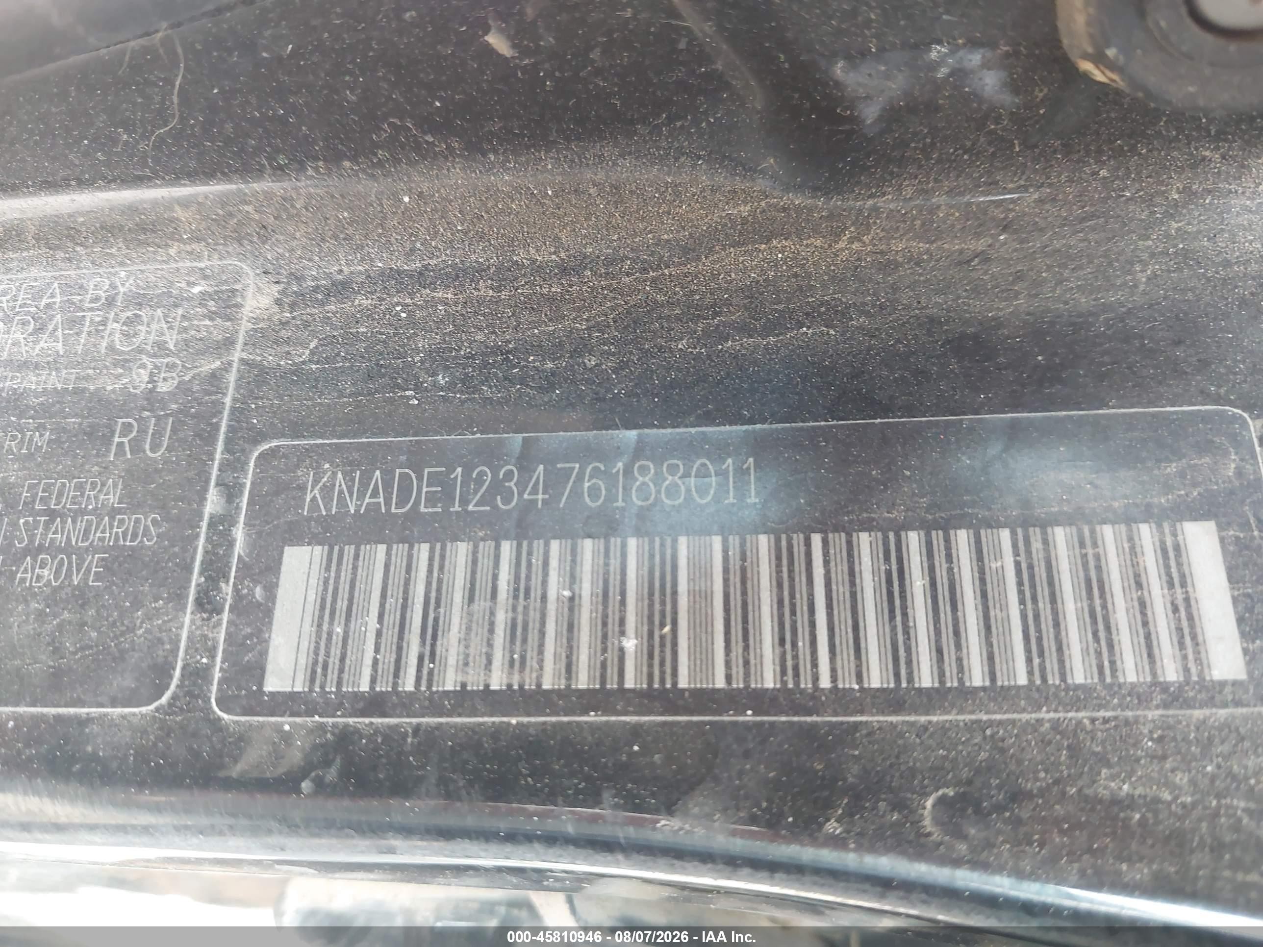 2007 Kia Rio Lx Black vin: KNADE123476188011