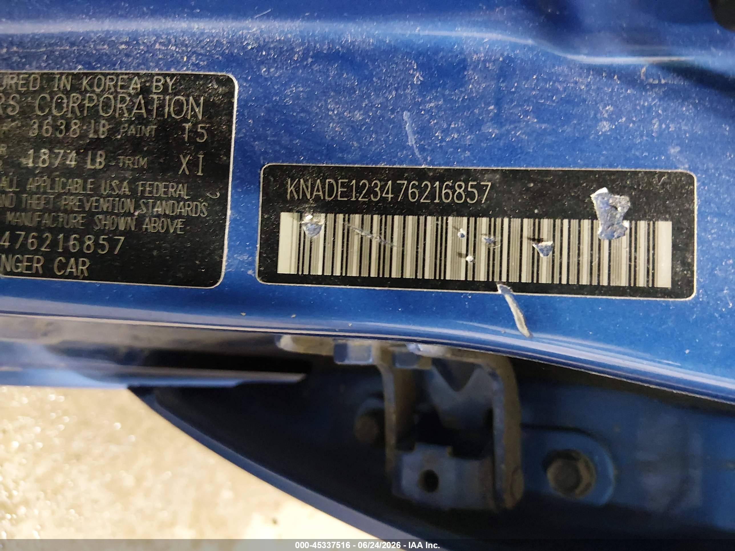 2007 Kia Rio Lx Синий vin: KNADE123476216857