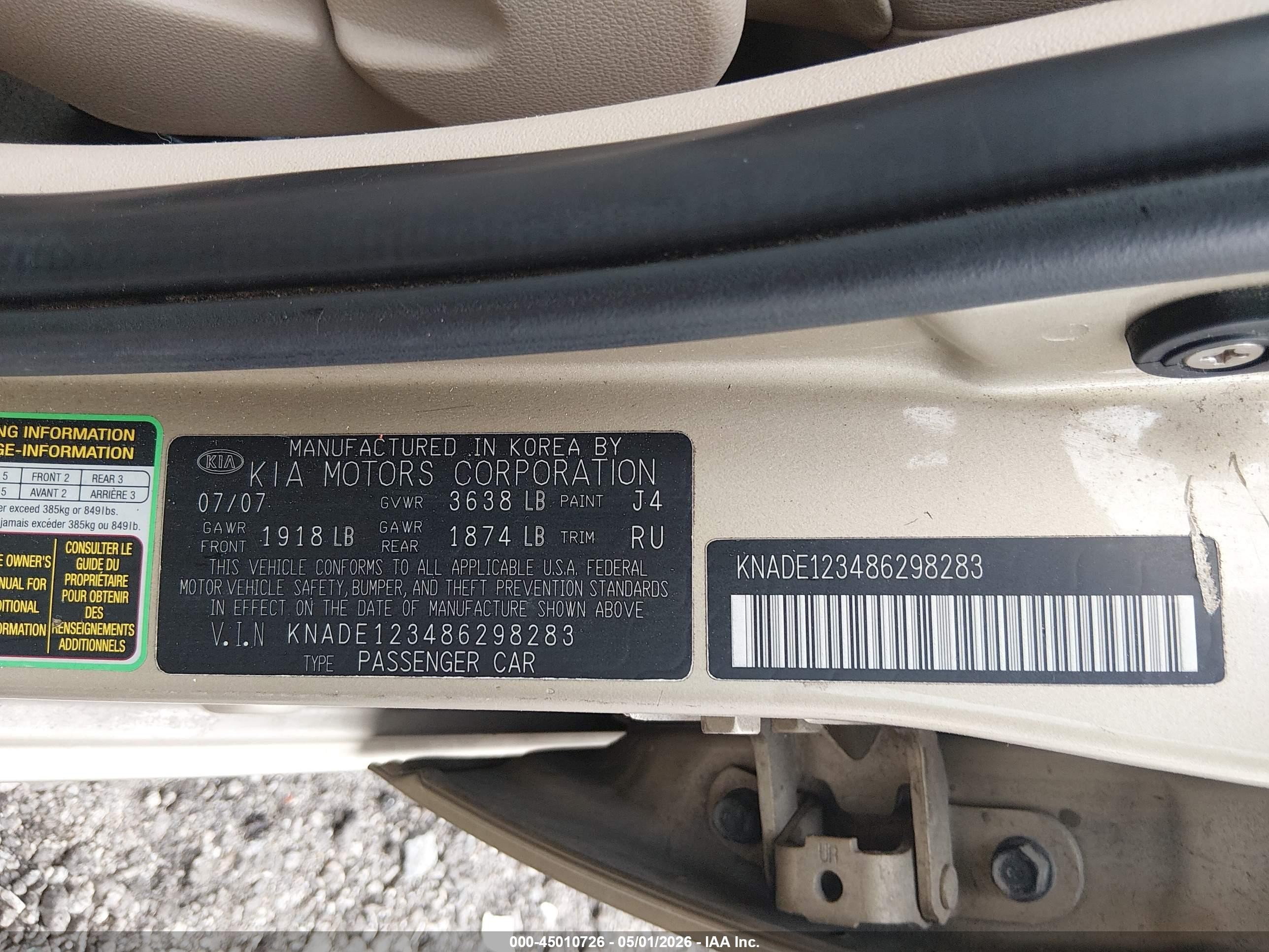 2008 Kia Rio Lx Beige vin: KNADE123486298283