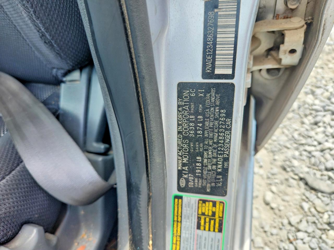 2008 Kia Rio Серебряный vin: KNADE123486327698