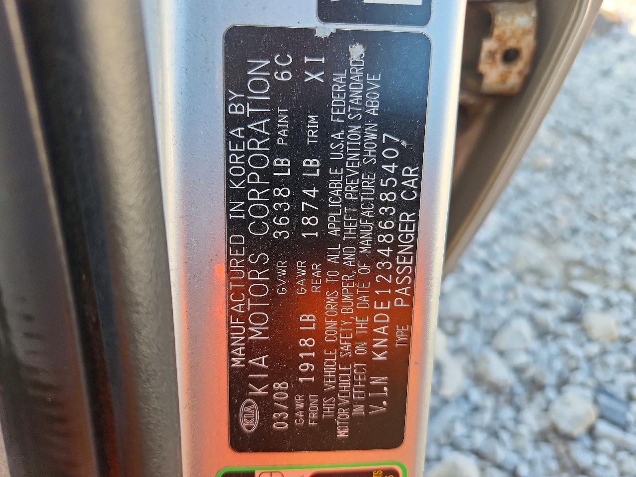 2008 Kia Rio Base Gray vin: KNADE123486385407