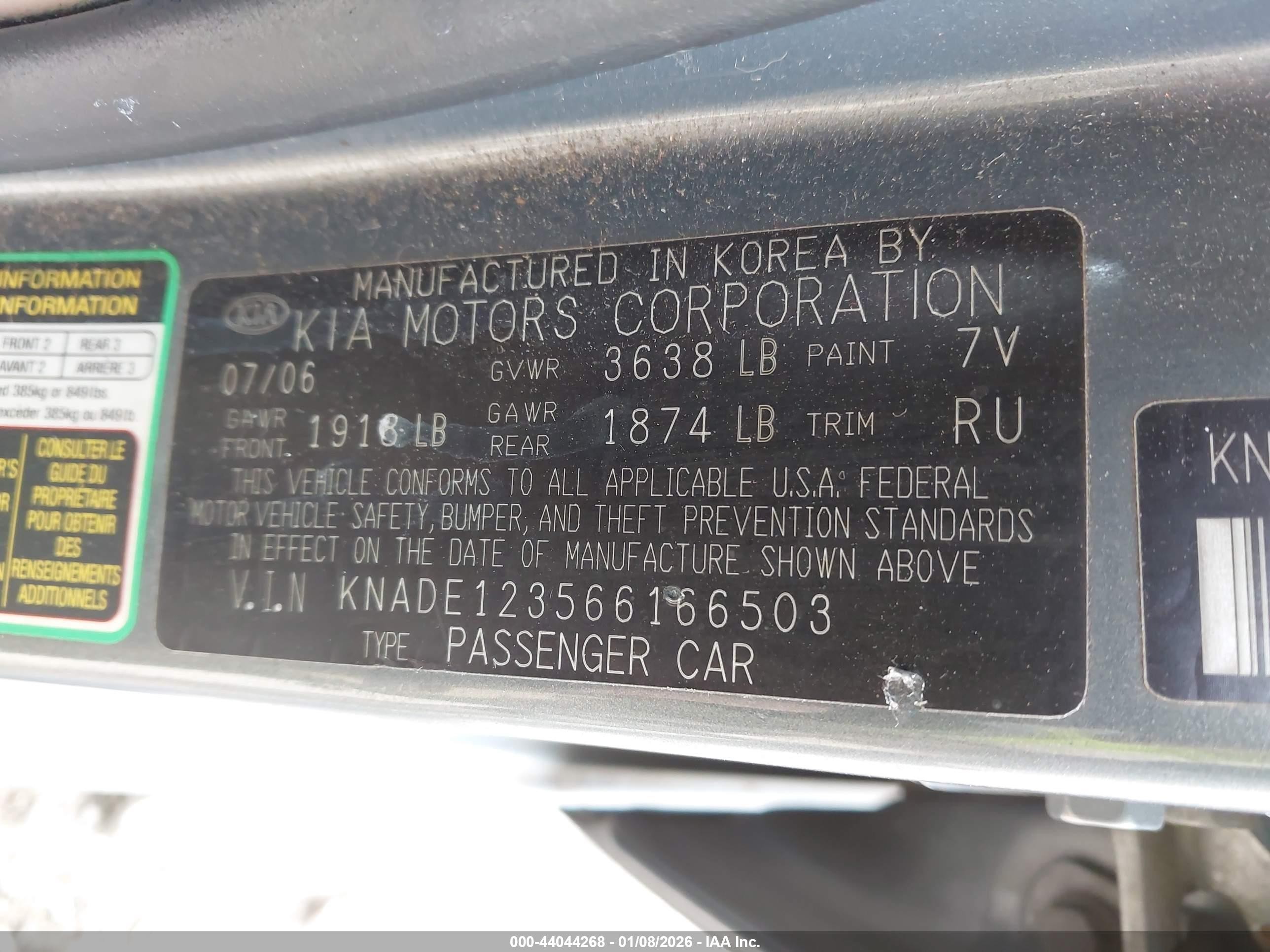2006 Kia Rio Lx Синий vin: KNADE123566166503