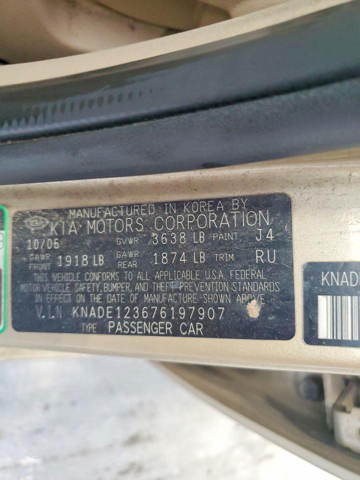 2007 Kia Rio Base Gold vin: KNADE123676197907