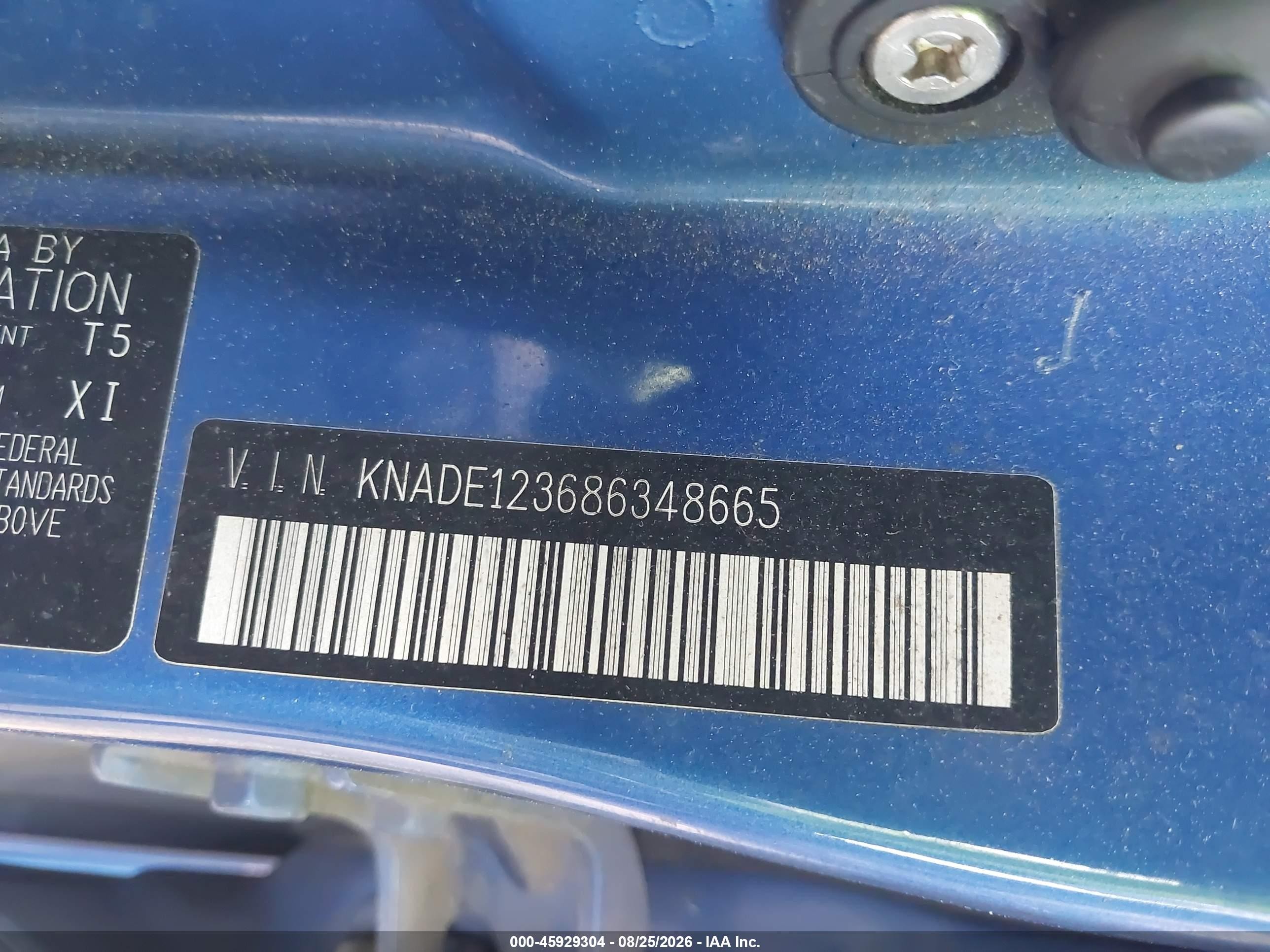 2008 Kia Rio Lx Blue vin: KNADE123686348665