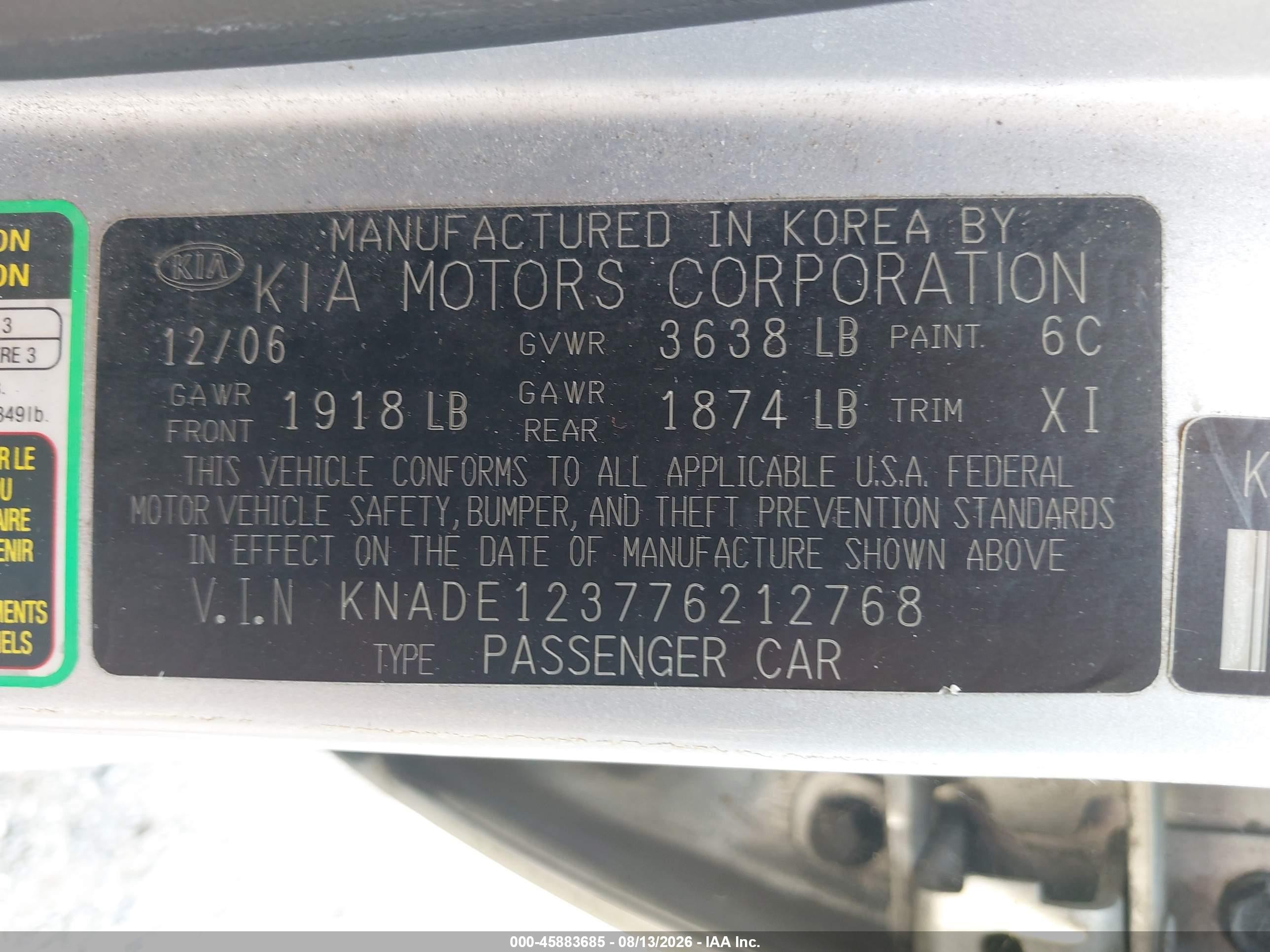 2007 Kia Rio Lx Silver vin: KNADE123776212768
