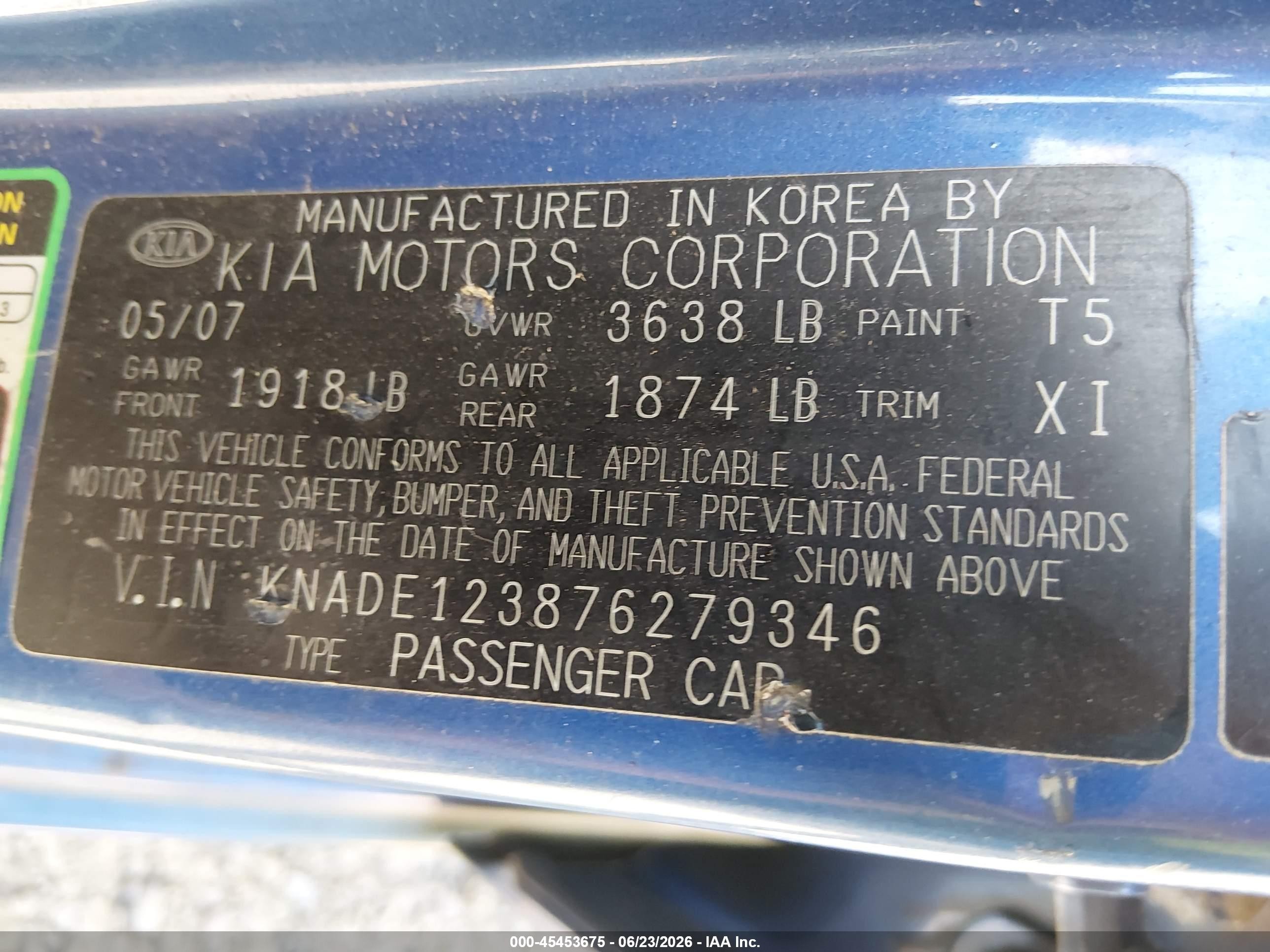 2007 Kia Rio Lx Синий vin: KNADE123876279346