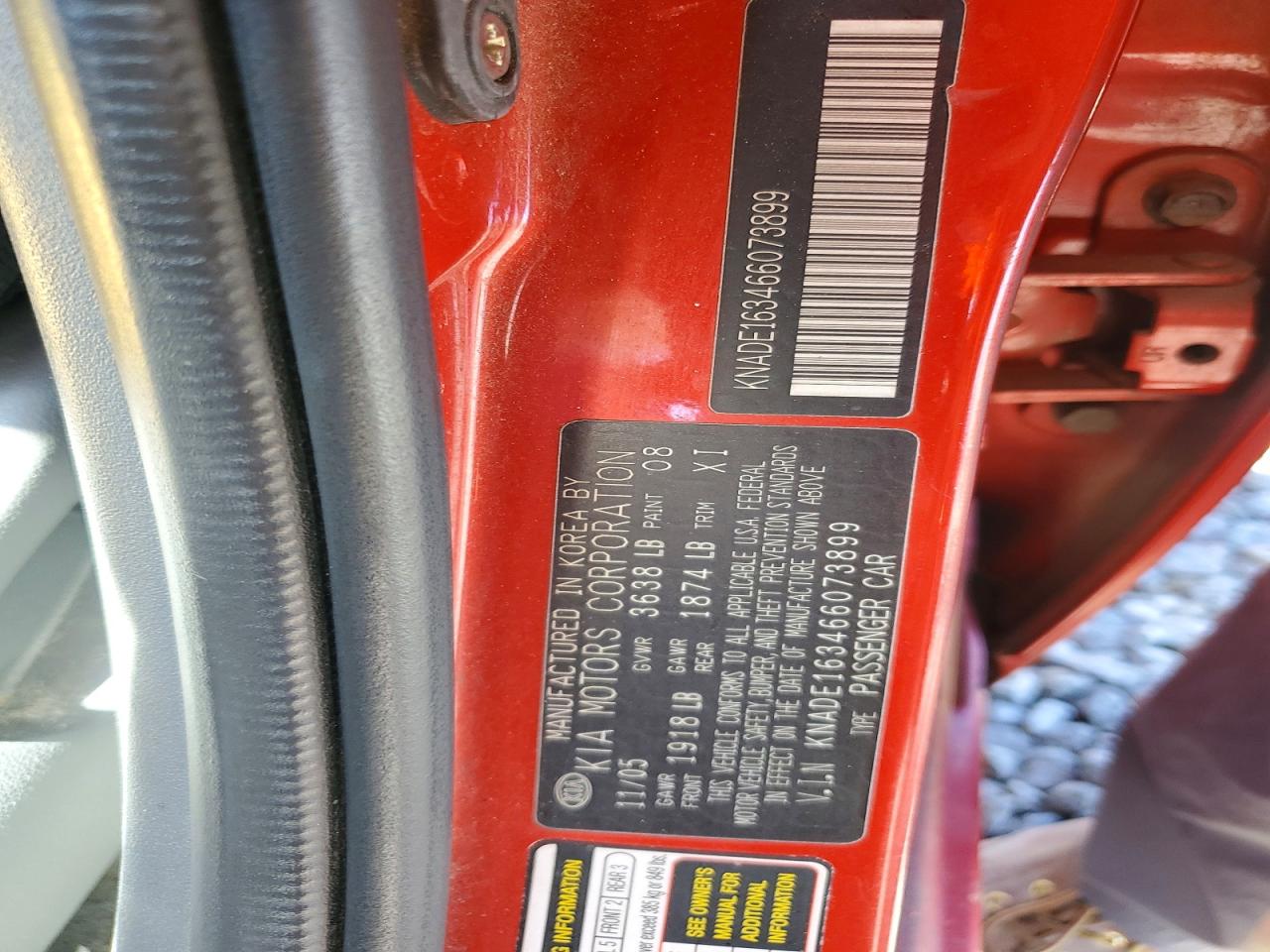 2006 Kia Rio 5 Red vin: KNADE163466073899
