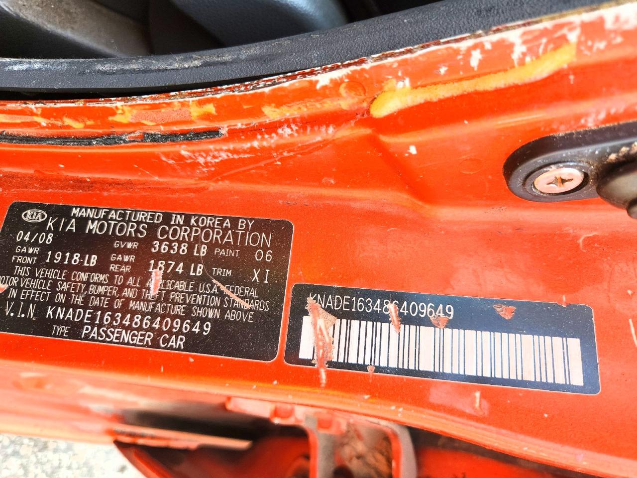 2008 Kia Rio 5 Sx Orange vin: KNADE163486409649