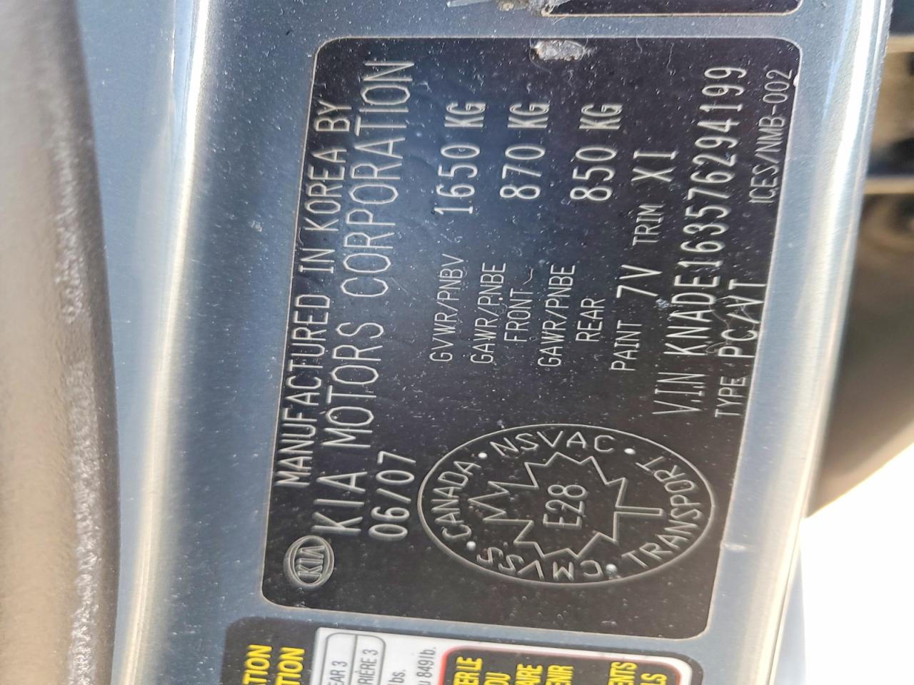 2007 Kia Rio 5 Sx Blue vin: KNADE163576294199