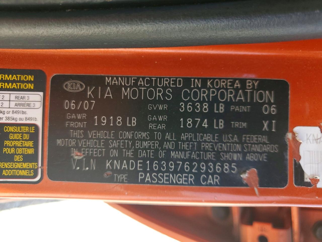 2007 Kia Rio 5 Sx Orange vin: KNADE163976293685