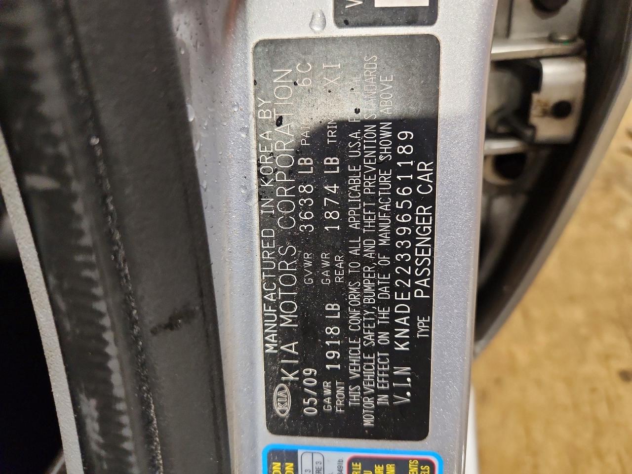 2009 Kia Rio Base/lx/sx Silver vin: KNADE223396561189