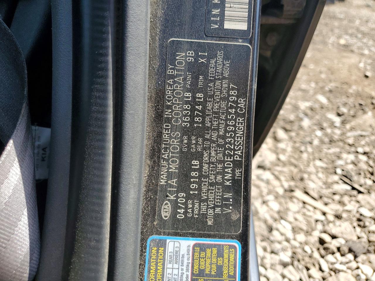 2009 Kia Rio Base Black vin: KNADE223596547987