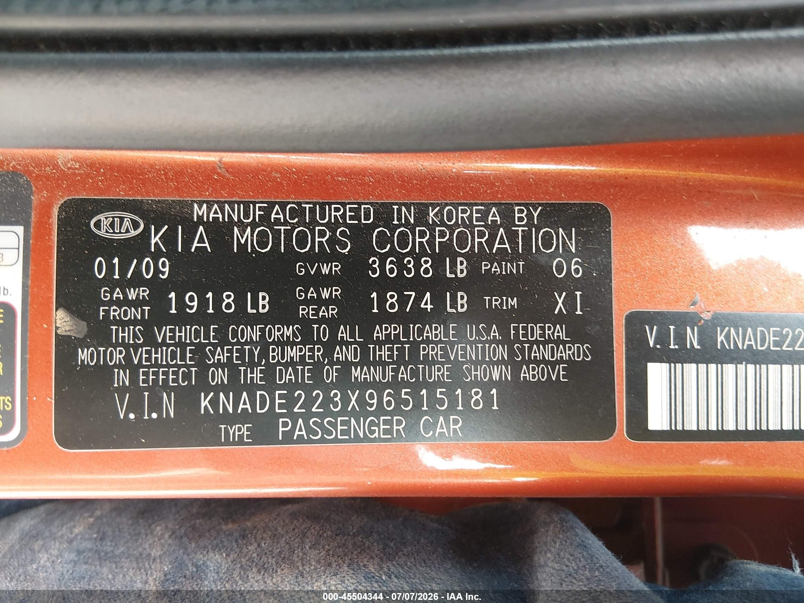 2009 Kia Rio Sx Orange vin: KNADE223X96515181